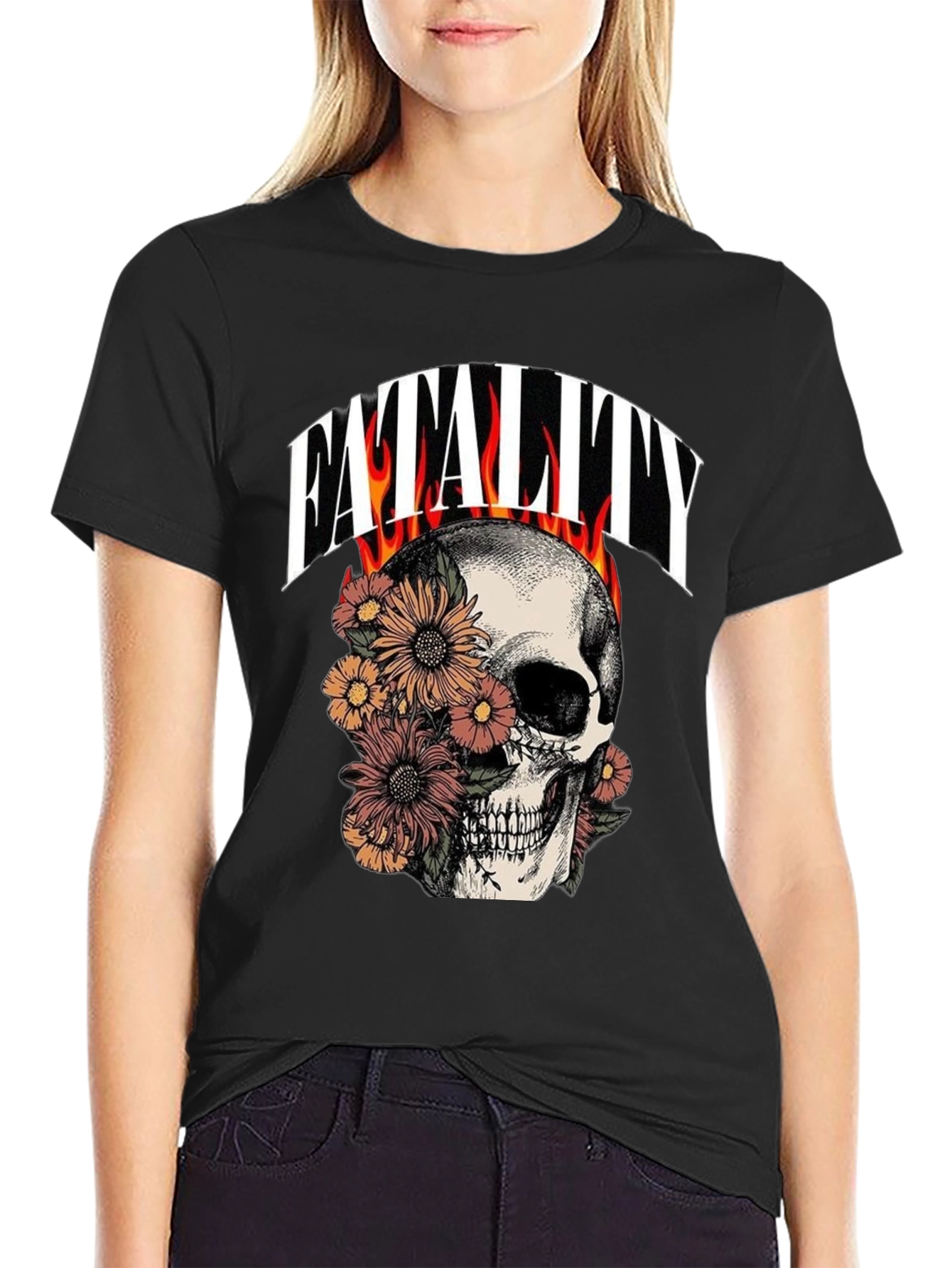 Floral Skull Fatality Graphic Print T-Shirt