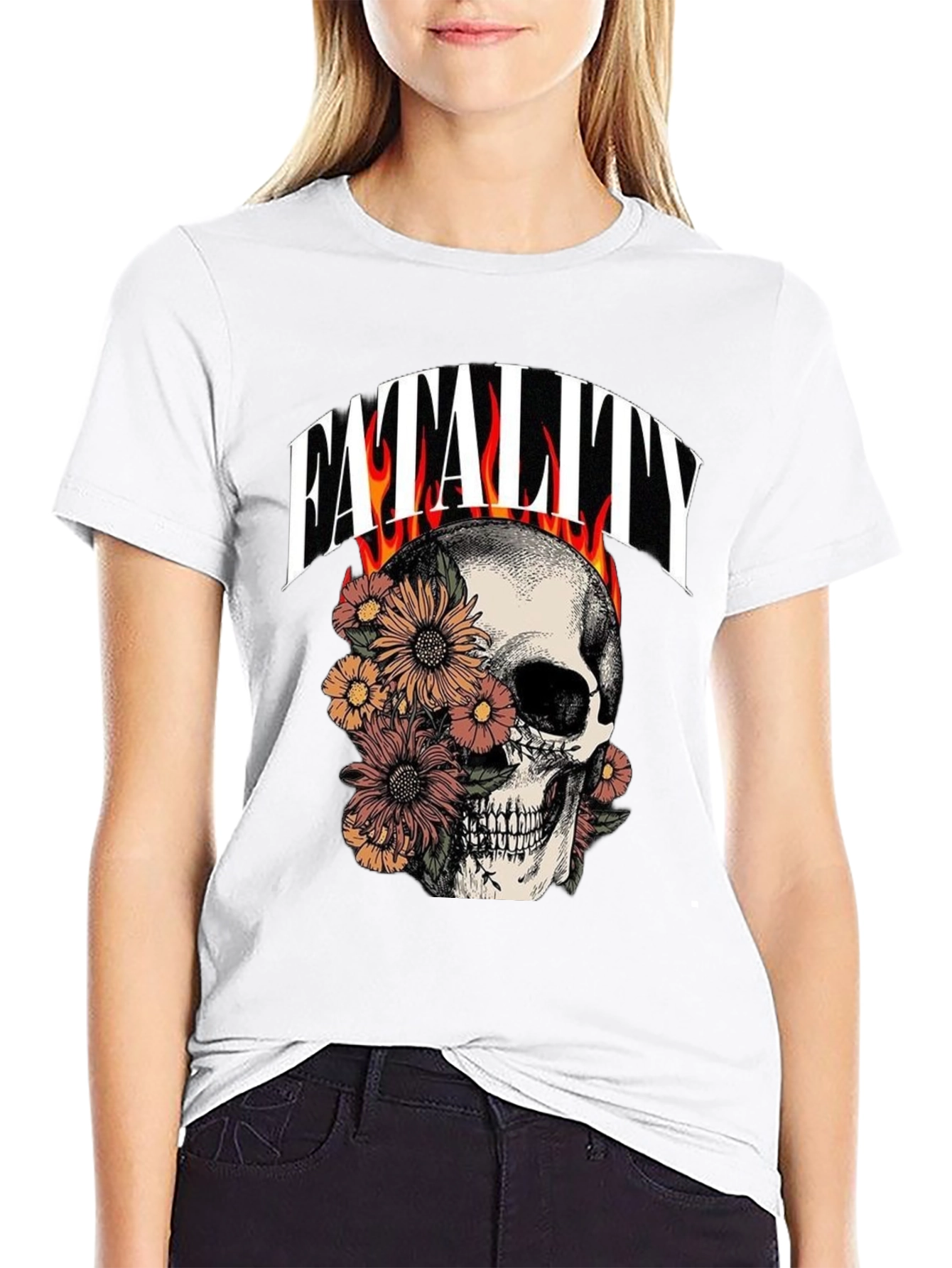 Floral Skull Fatality Graphic Print T-Shirt