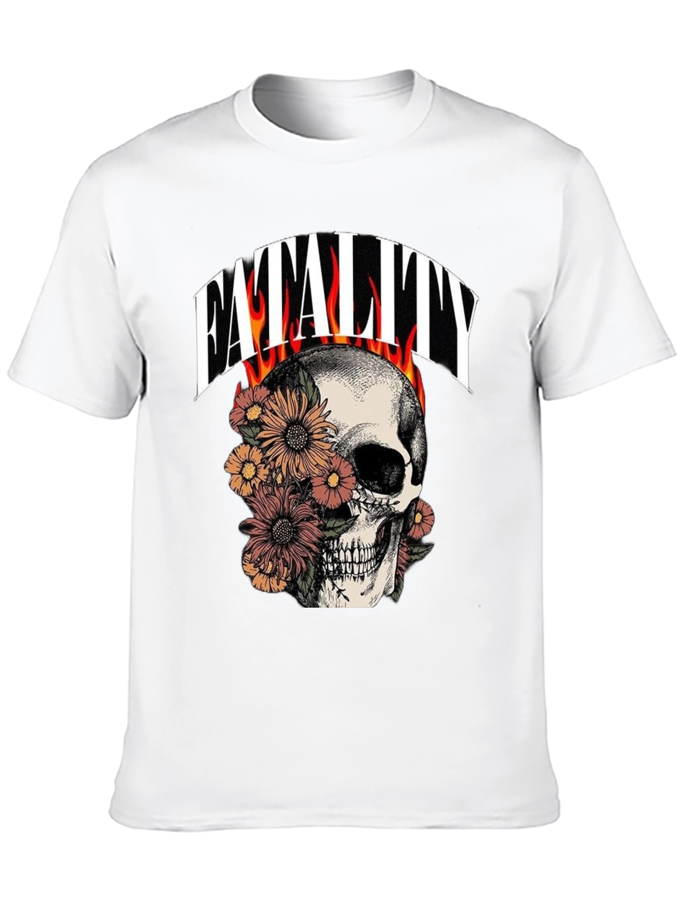 Floral Skull Fatality Graphic Print T-Shirt