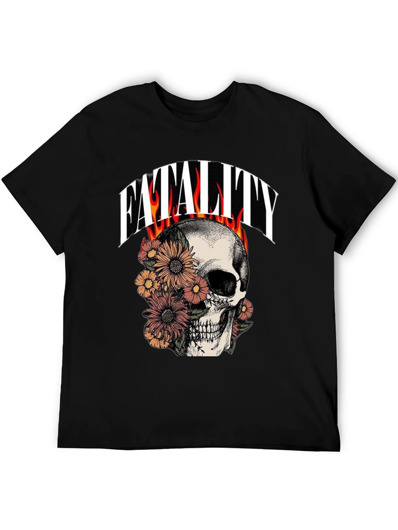 Floral Skull Fatality Graphic Print T-Shirt
