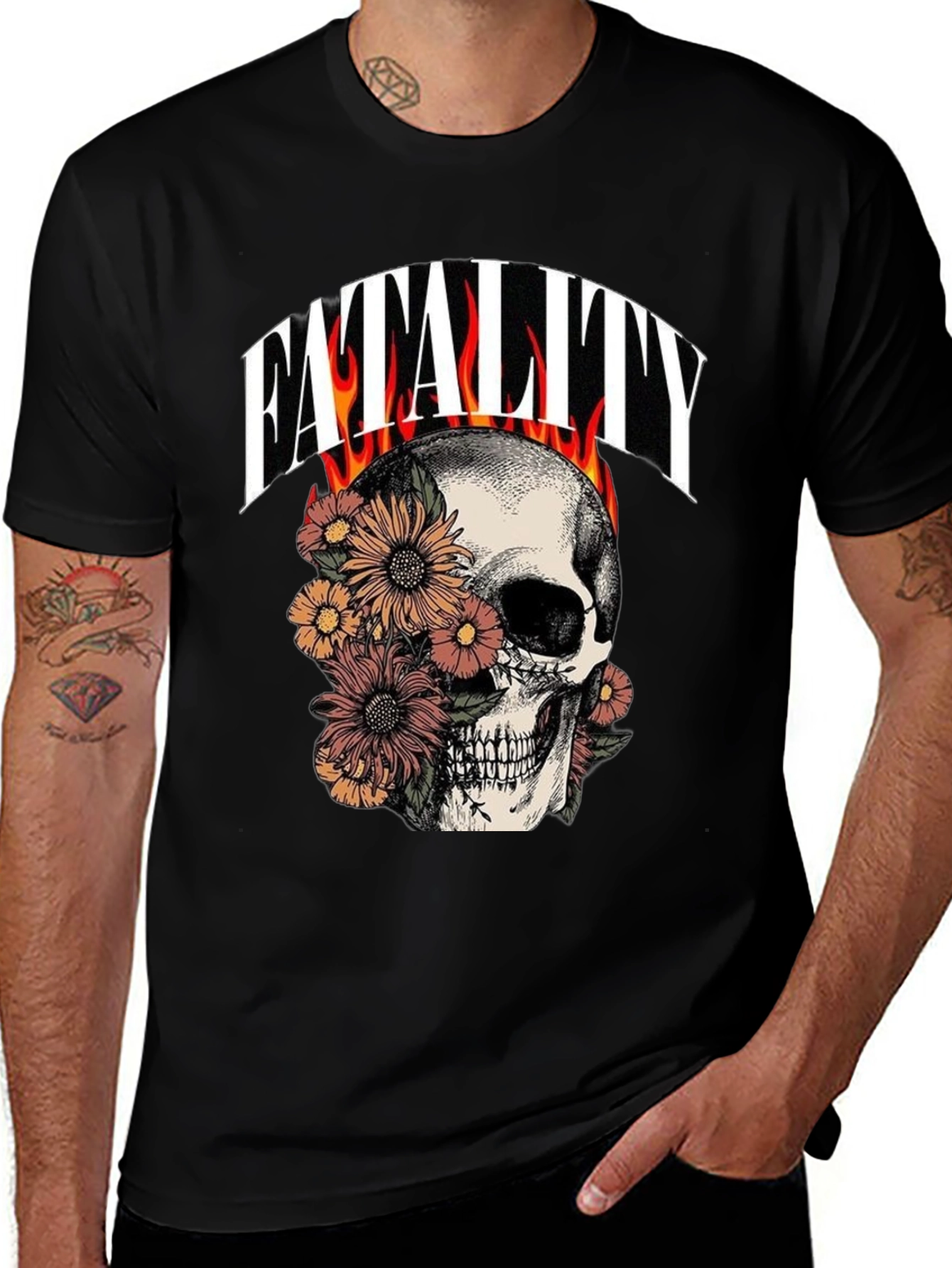 Floral Skull Fatality Graphic Print T-Shirt