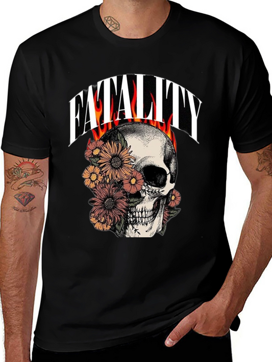 Floral Skull Fatality Graphic Print T-Shirt