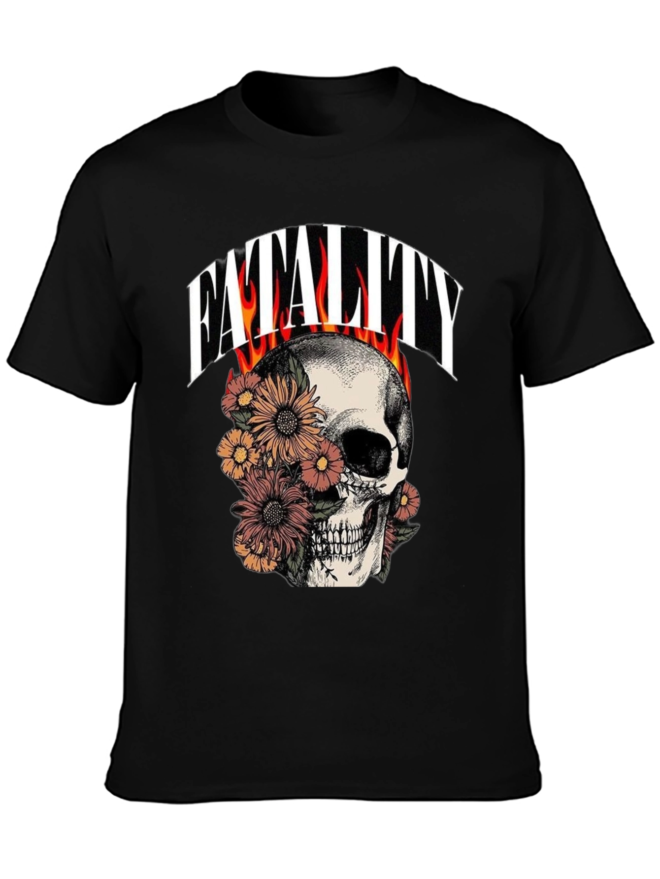 Floral Skull Fatality Graphic Print T-Shirt