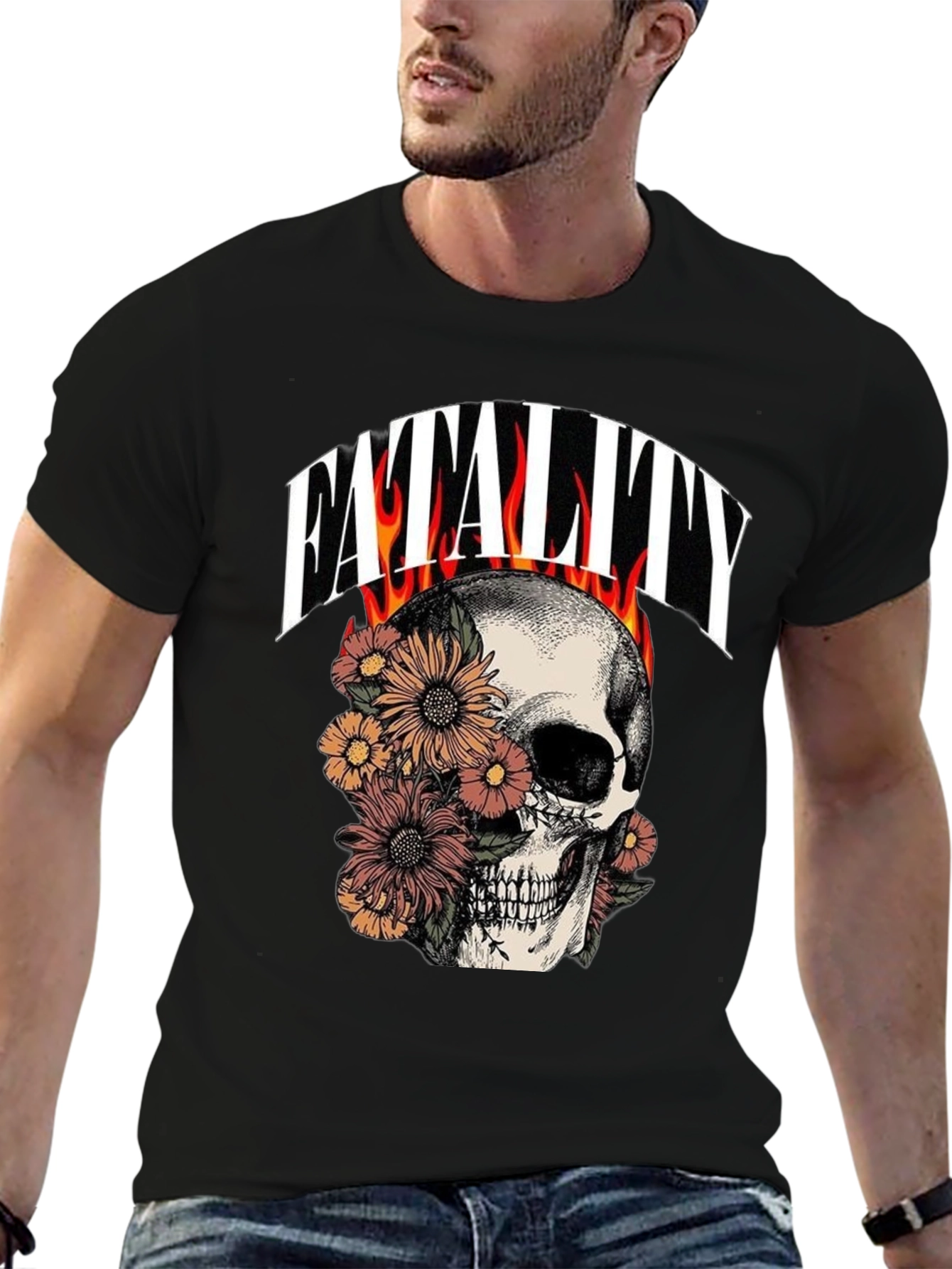Floral Skull Fatality Graphic Print T-Shirt