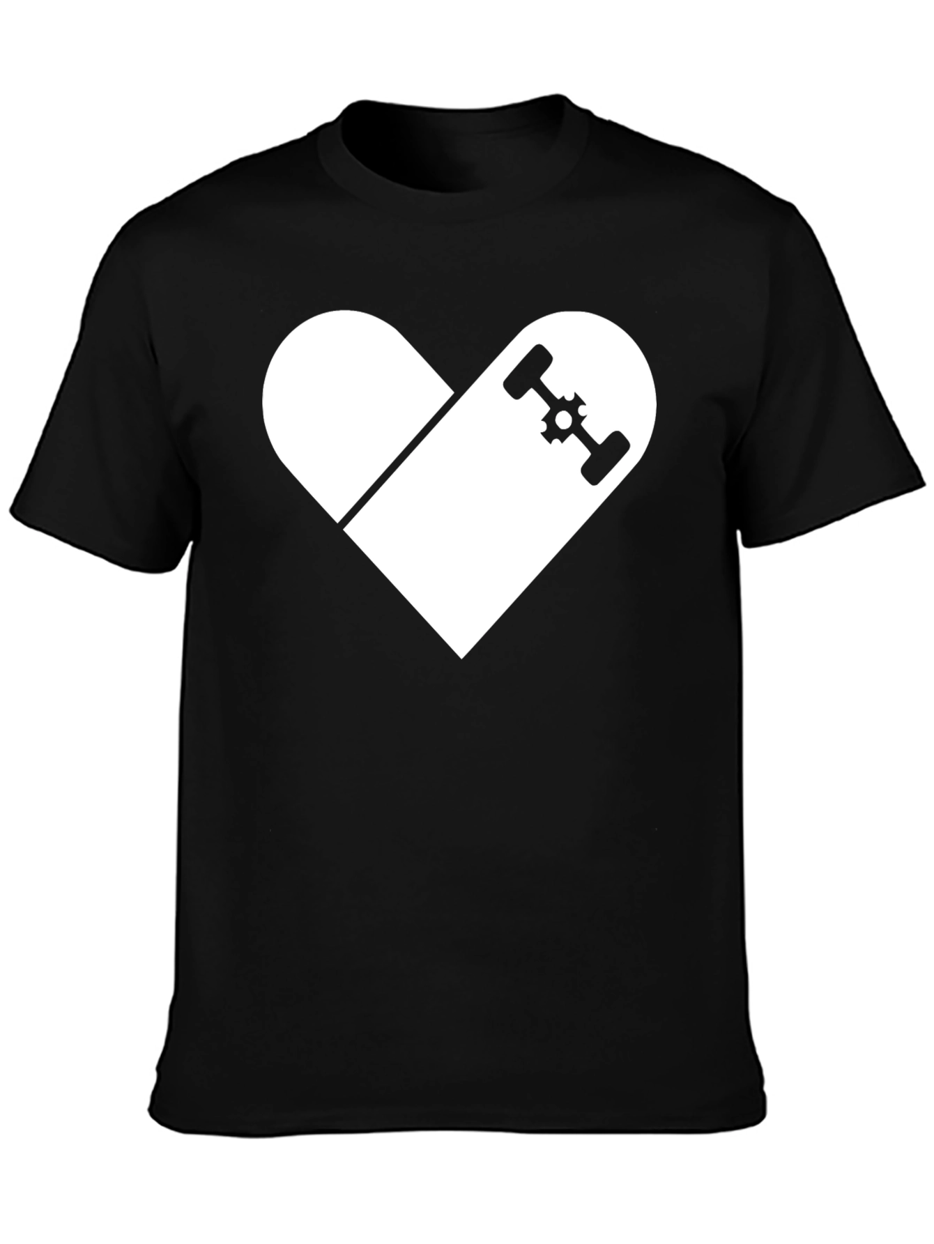 Skateboard Heart Graphic T-Shirt - Casual Black Tee