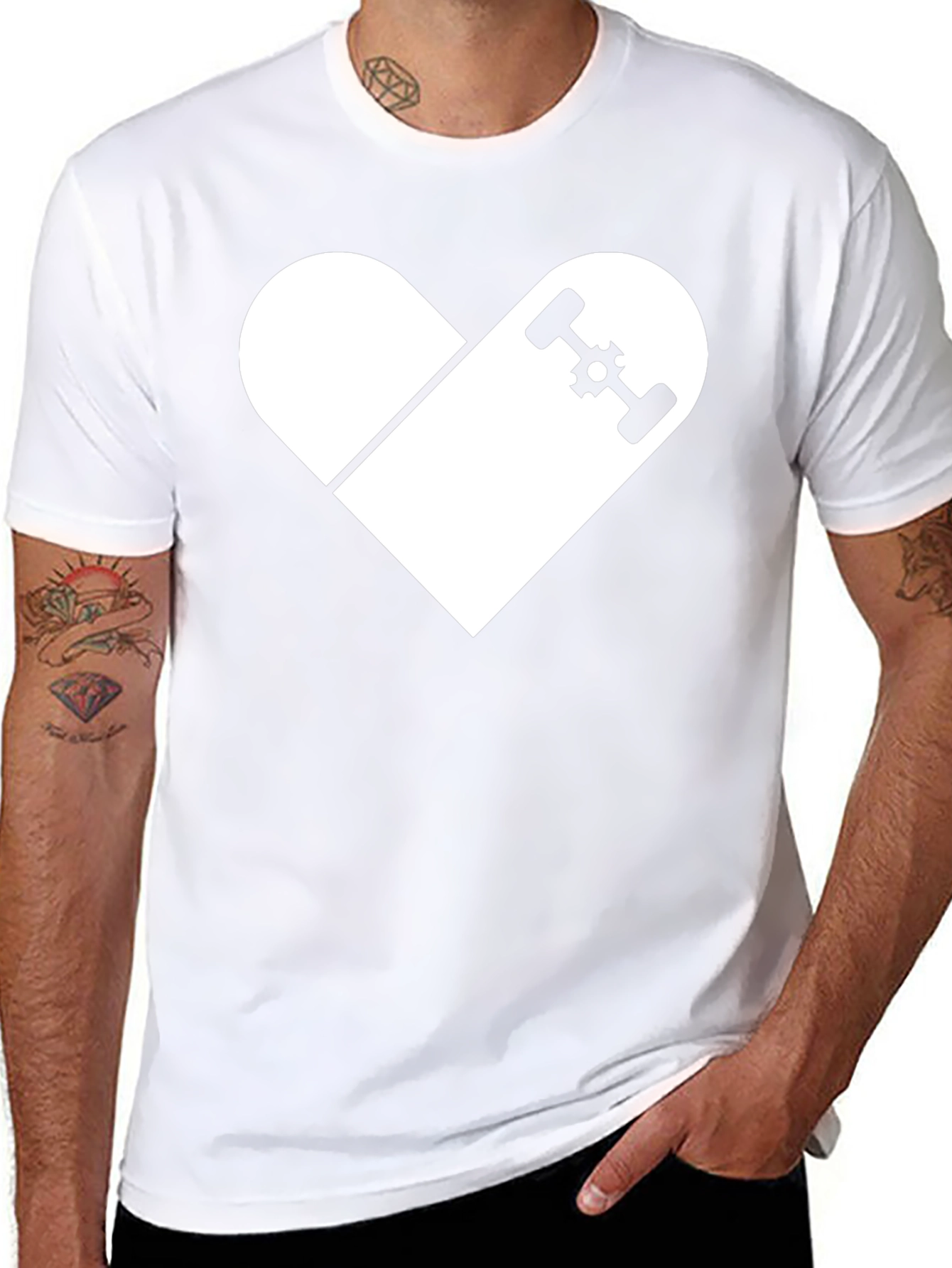 Skateboard Heart Graphic T-Shirt - Casual Black Tee