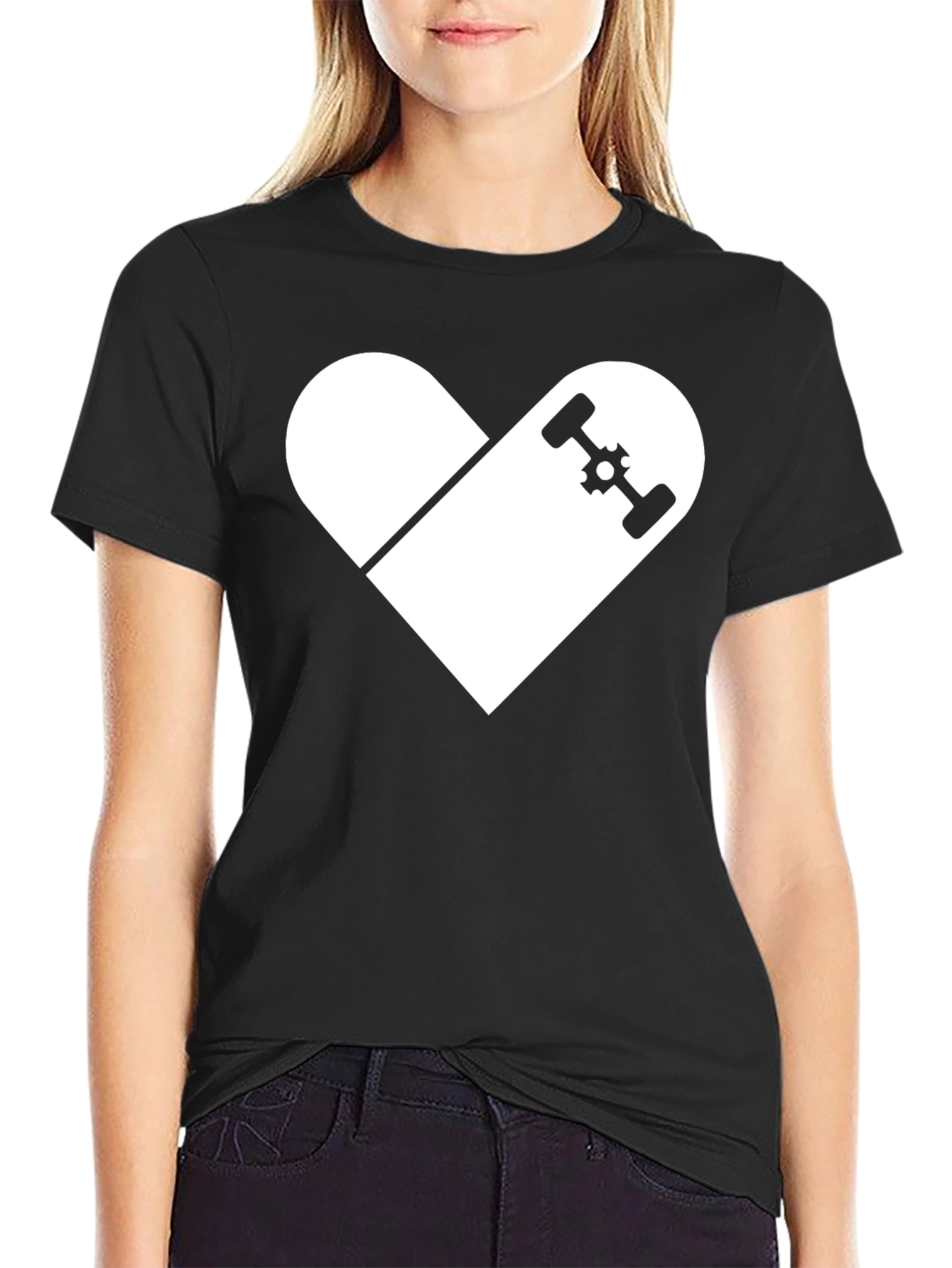 Skateboard Heart Graphic T-Shirt - Casual Black Tee