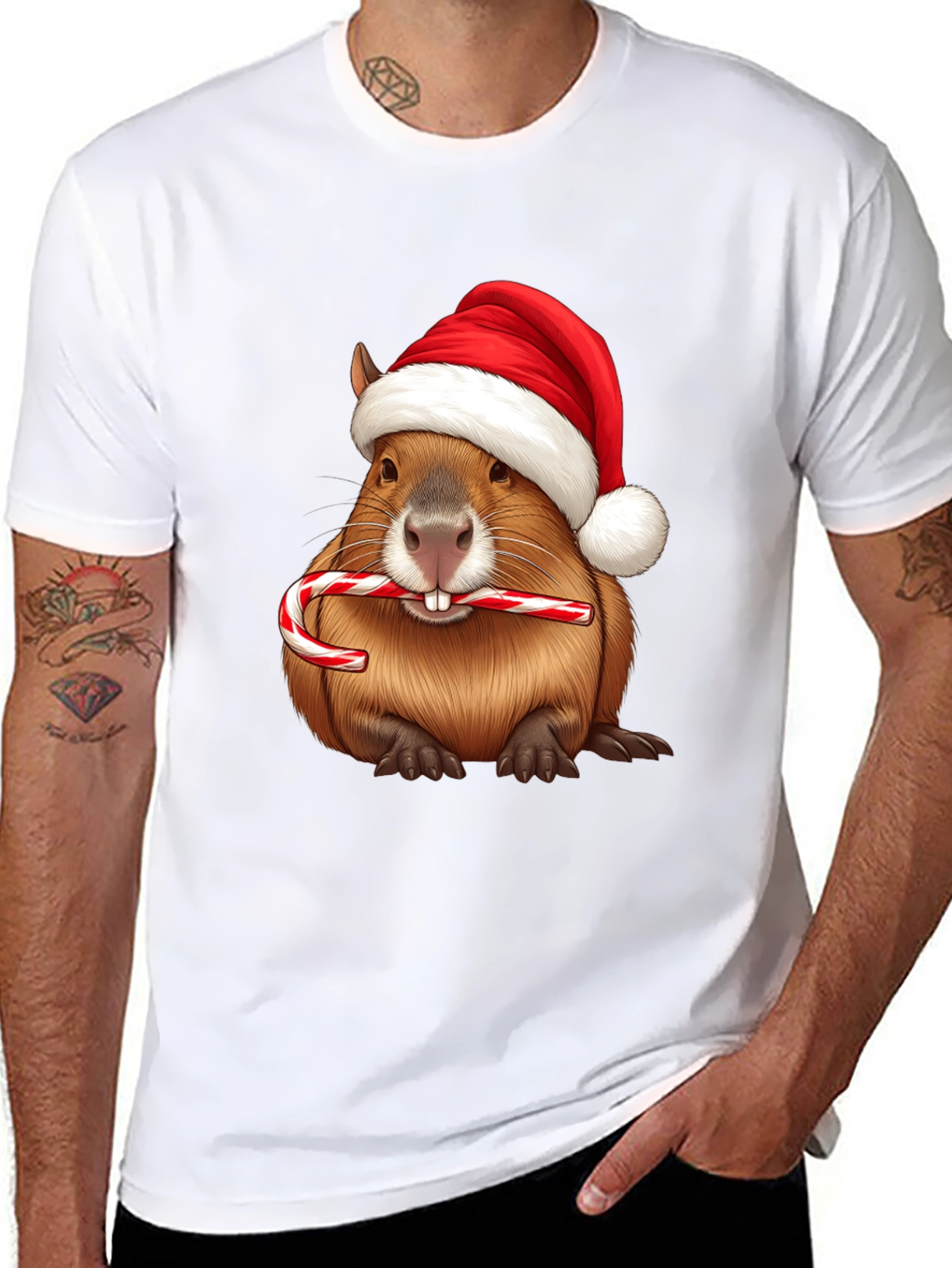 Festive Beaver Santa Hat Christmas T-Shirt