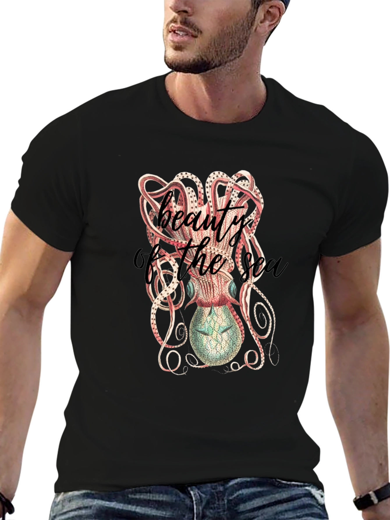 Beauty of the Sea Octopus Graphic Tee - Black