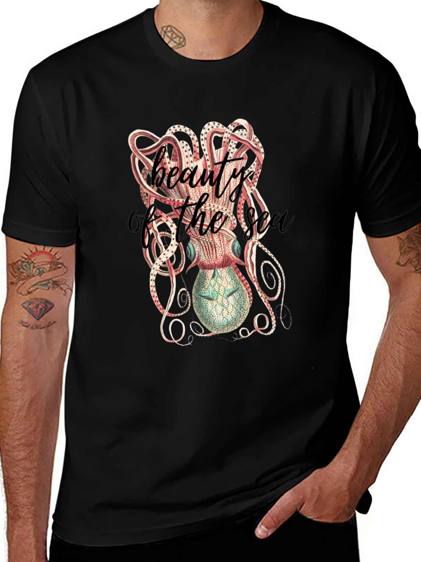 Beauty of the Sea Octopus Graphic Tee - Black