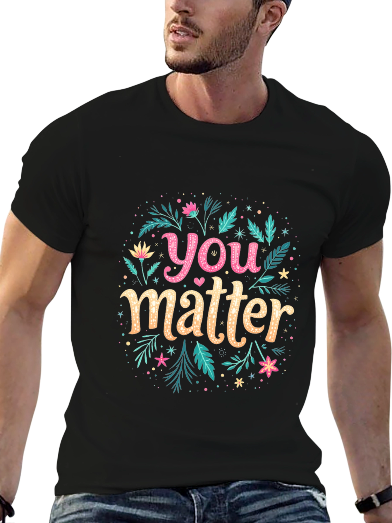 You Matter Floral Graphic Black T-Shirt