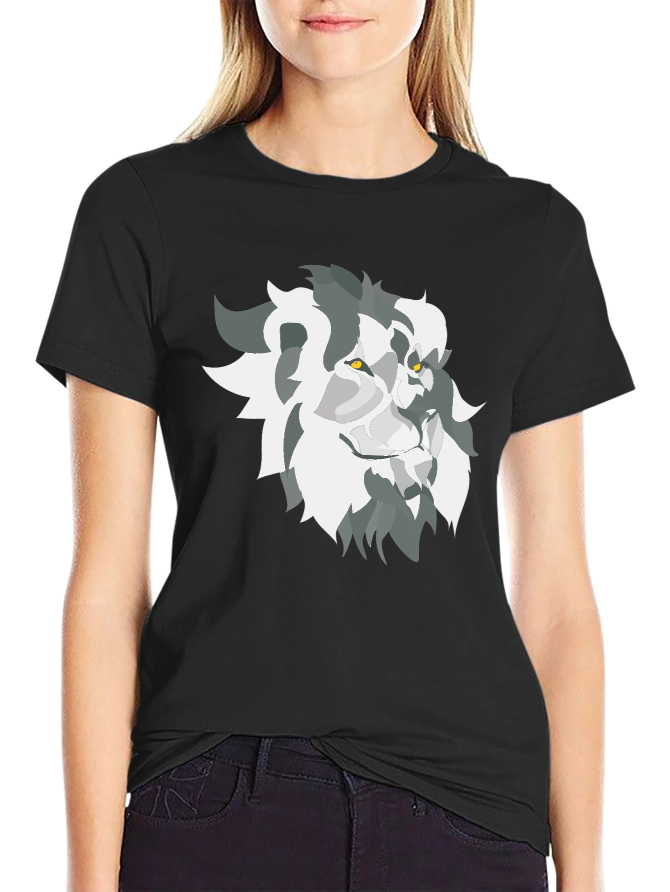 Lion Graphic Black Tee - Bold Artistic Style
