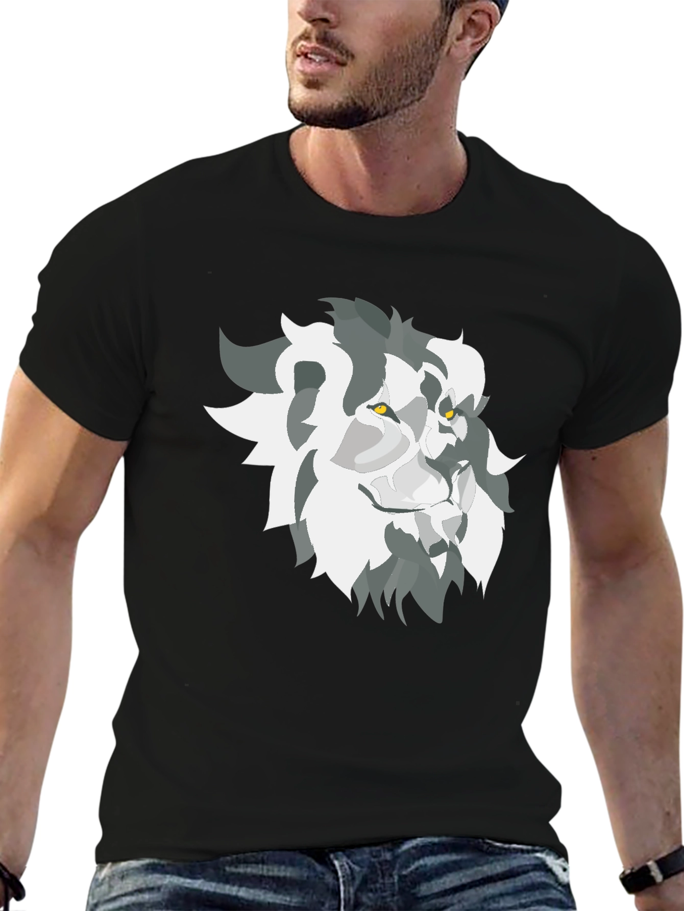 Lion Graphic Black Tee - Bold Artistic Style