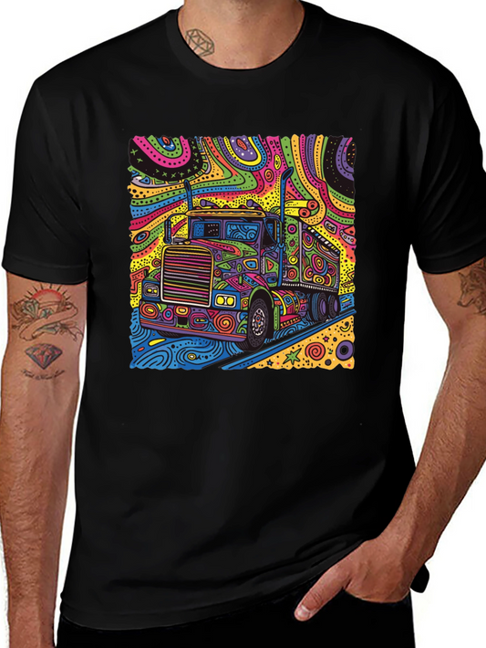 Psychedelic Truck T-Shirt - Colorful Semi Truck Design