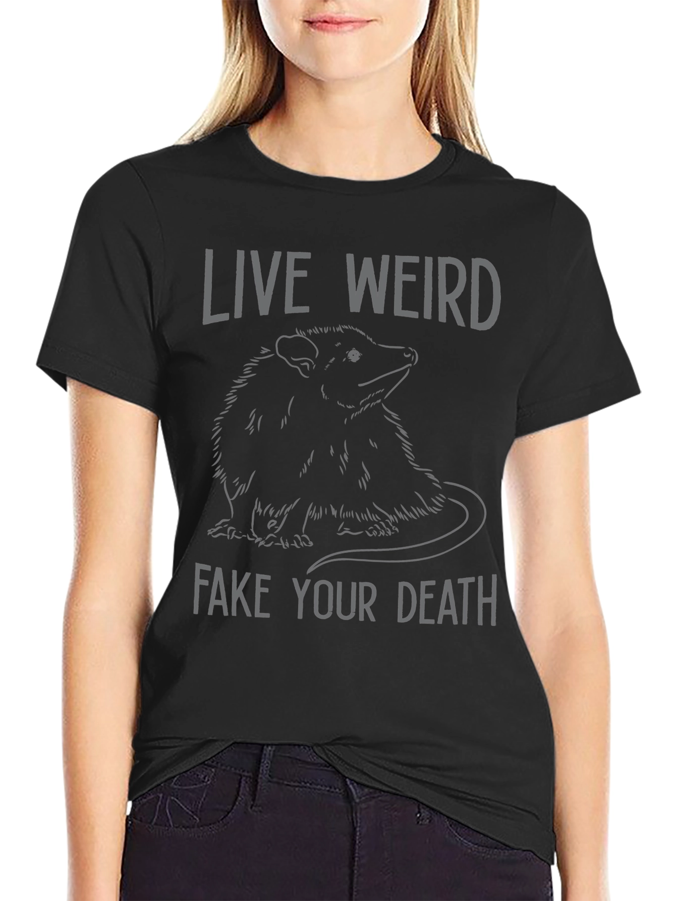 Live Weird Fake Your Death Opossum Graphic Tee