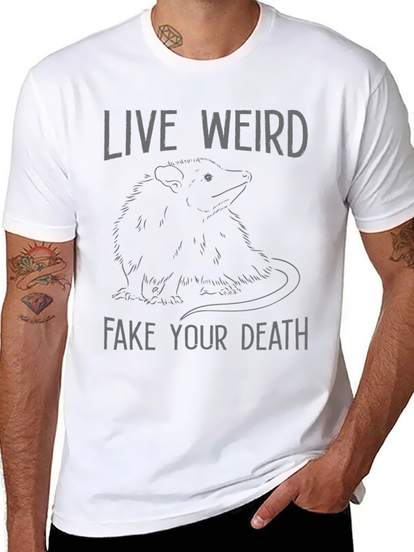 Live Weird Fake Your Death Opossum Graphic Tee