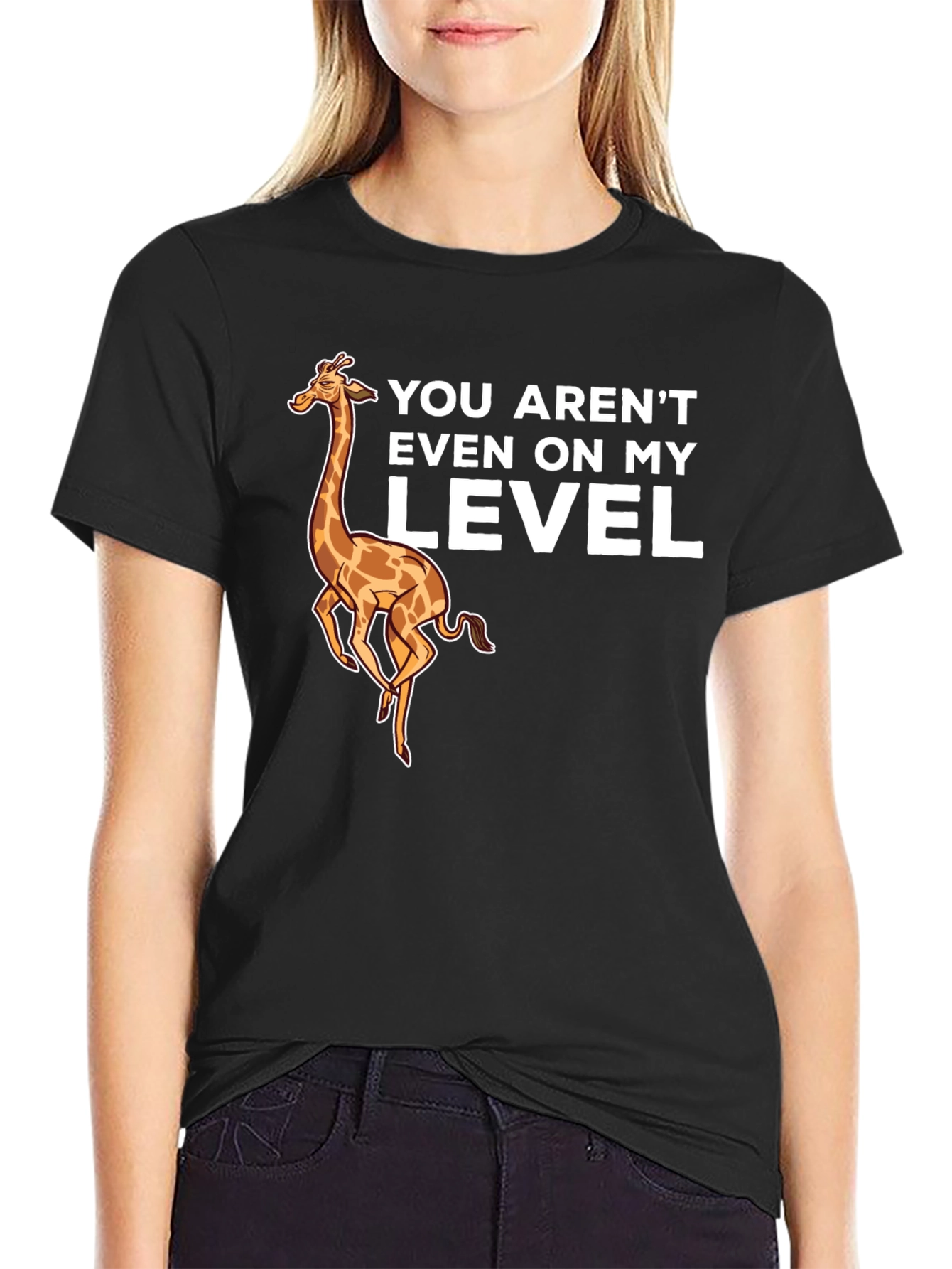 Giraffe Level Black T-Shirt Funny Design