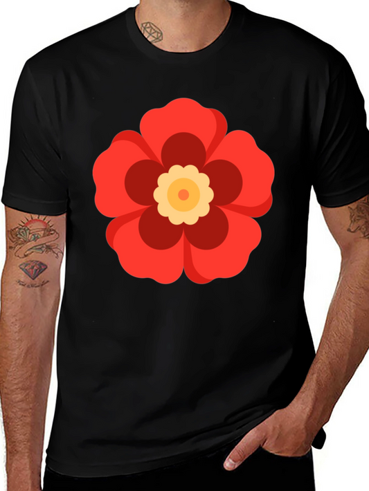 Black T-Shirt with Red Flower Graphic