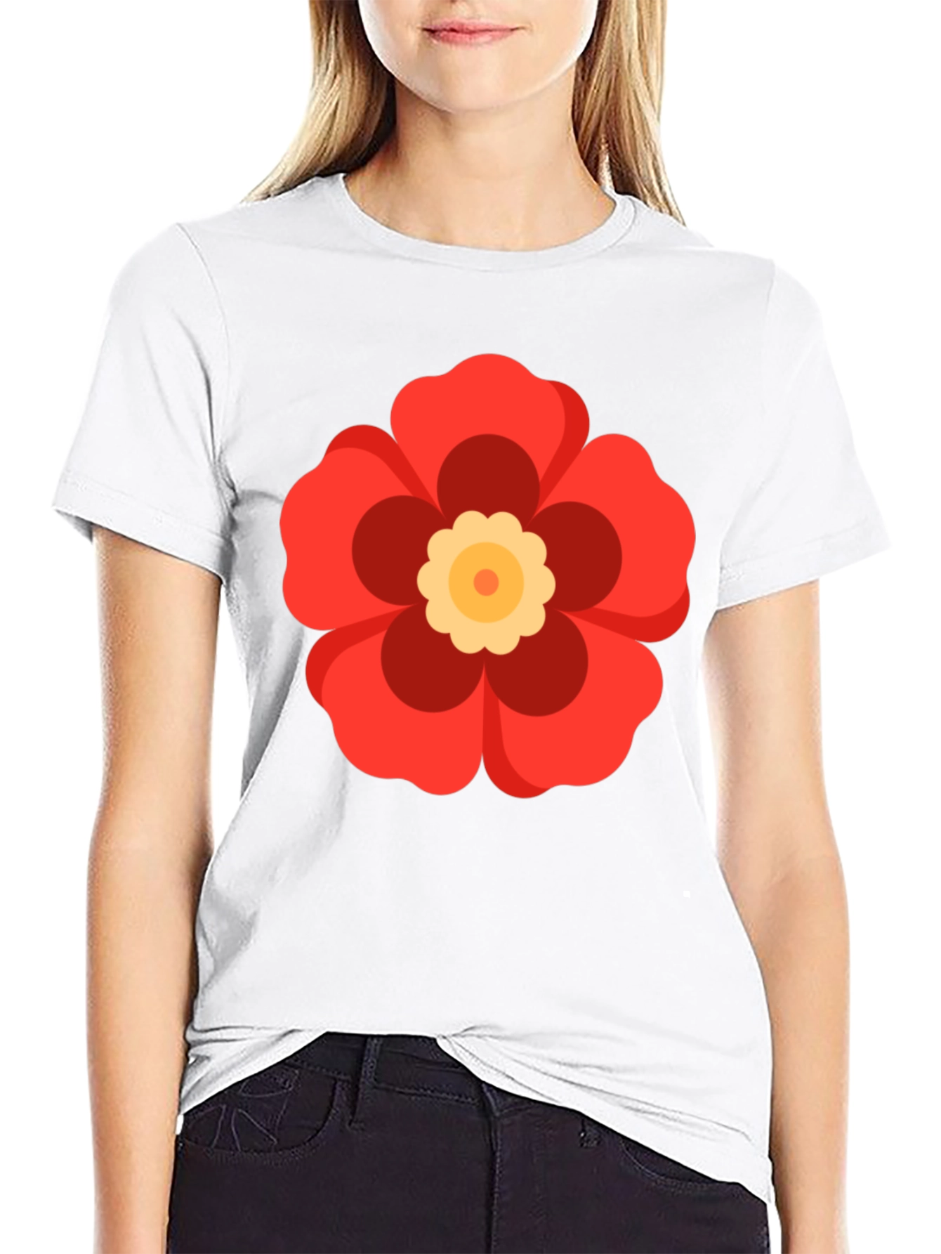 Black T-Shirt with Red Flower Graphic