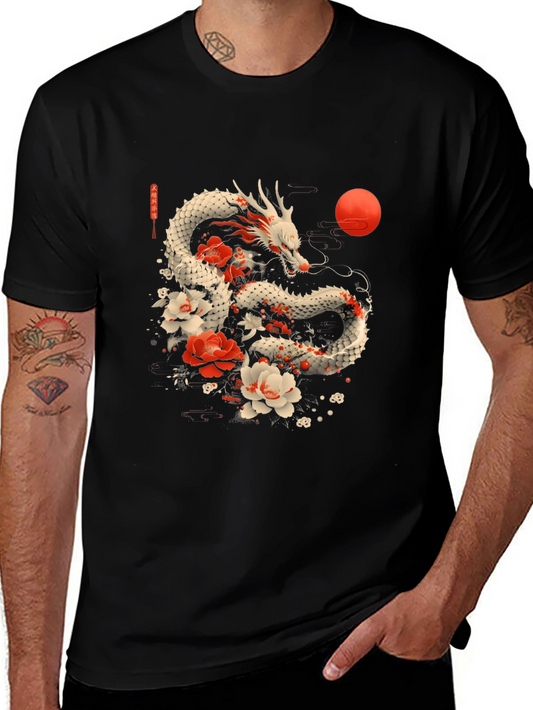 Dragon & Floral T-Shirt - Artistic Graphic Tee
