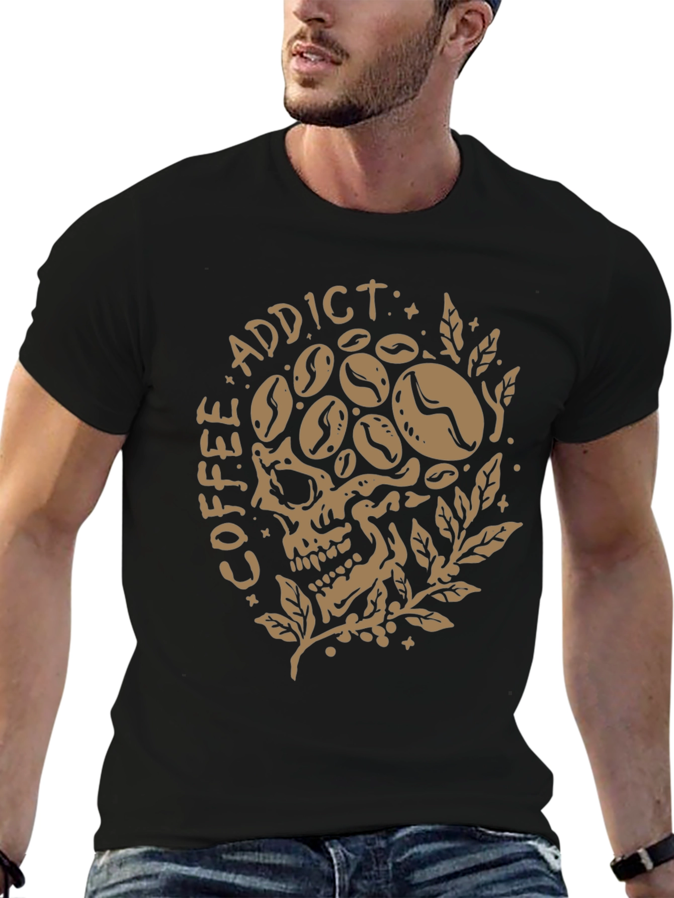 Coffee Addict Skull Graphic T-Shirt