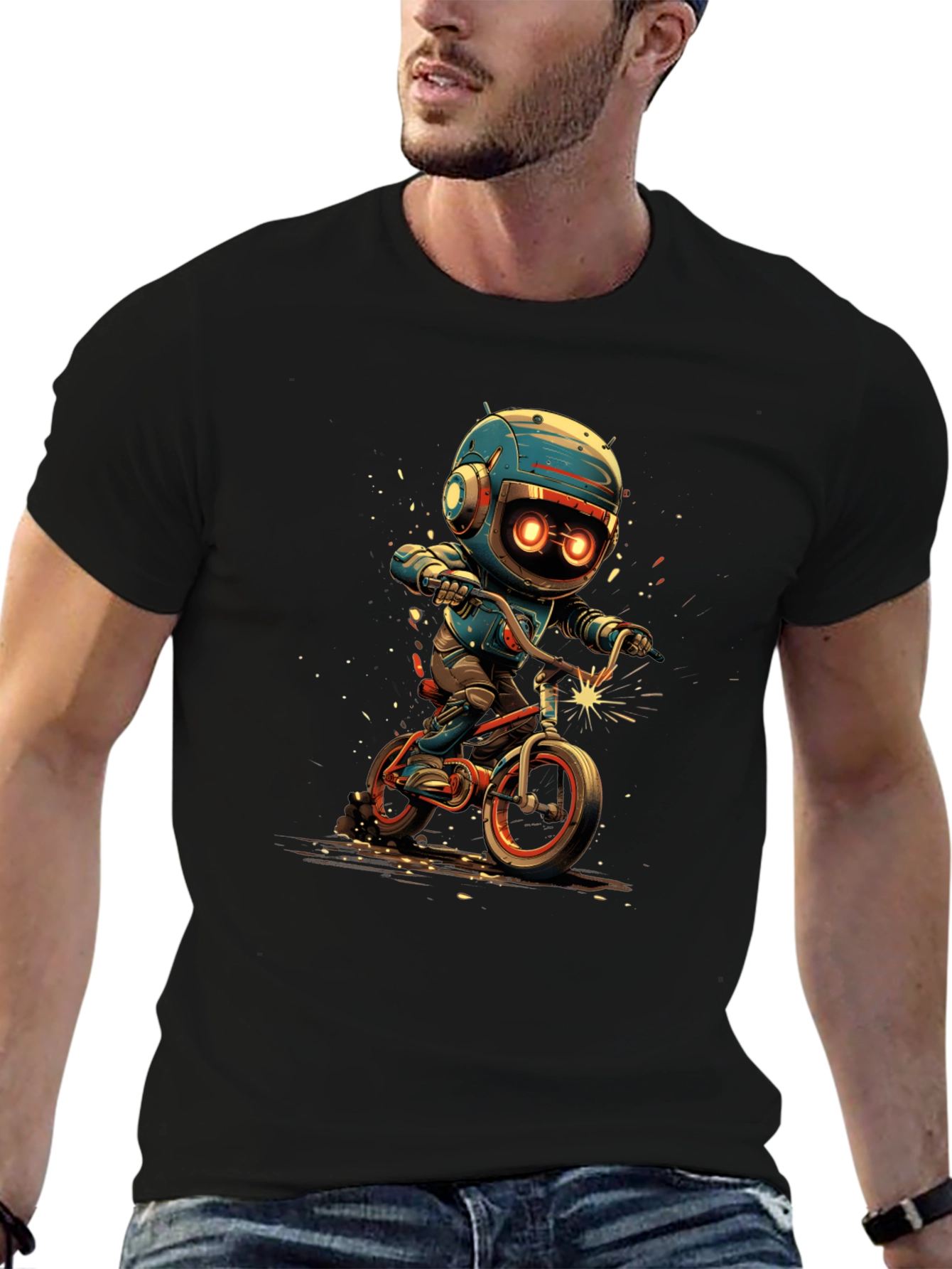 Robot Biker Graphic Tee - Black