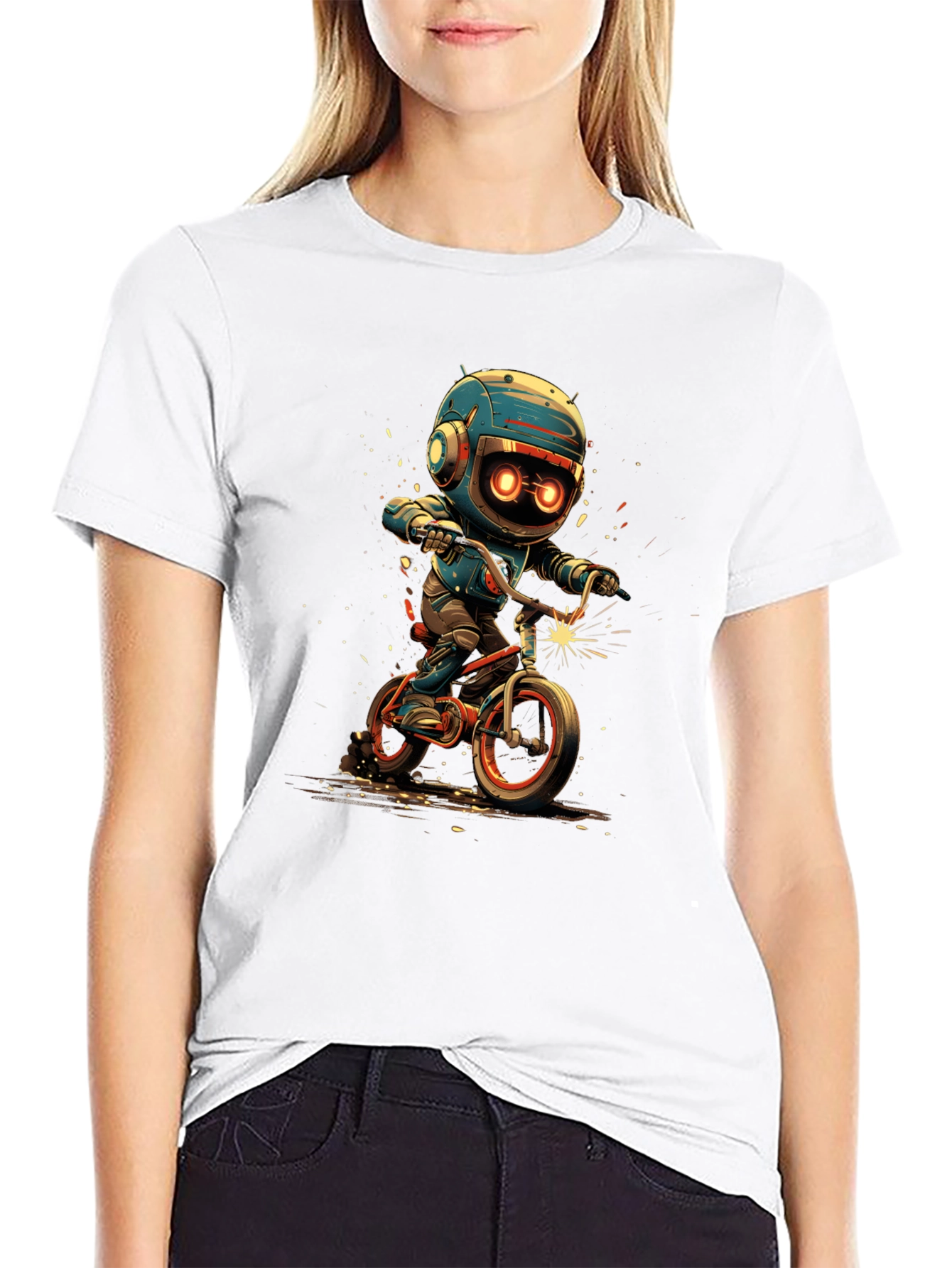 Robot Biker Graphic Tee - Black