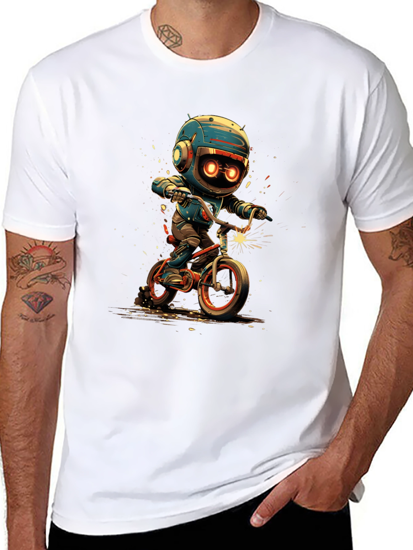 Robot Biker Graphic Tee - Black