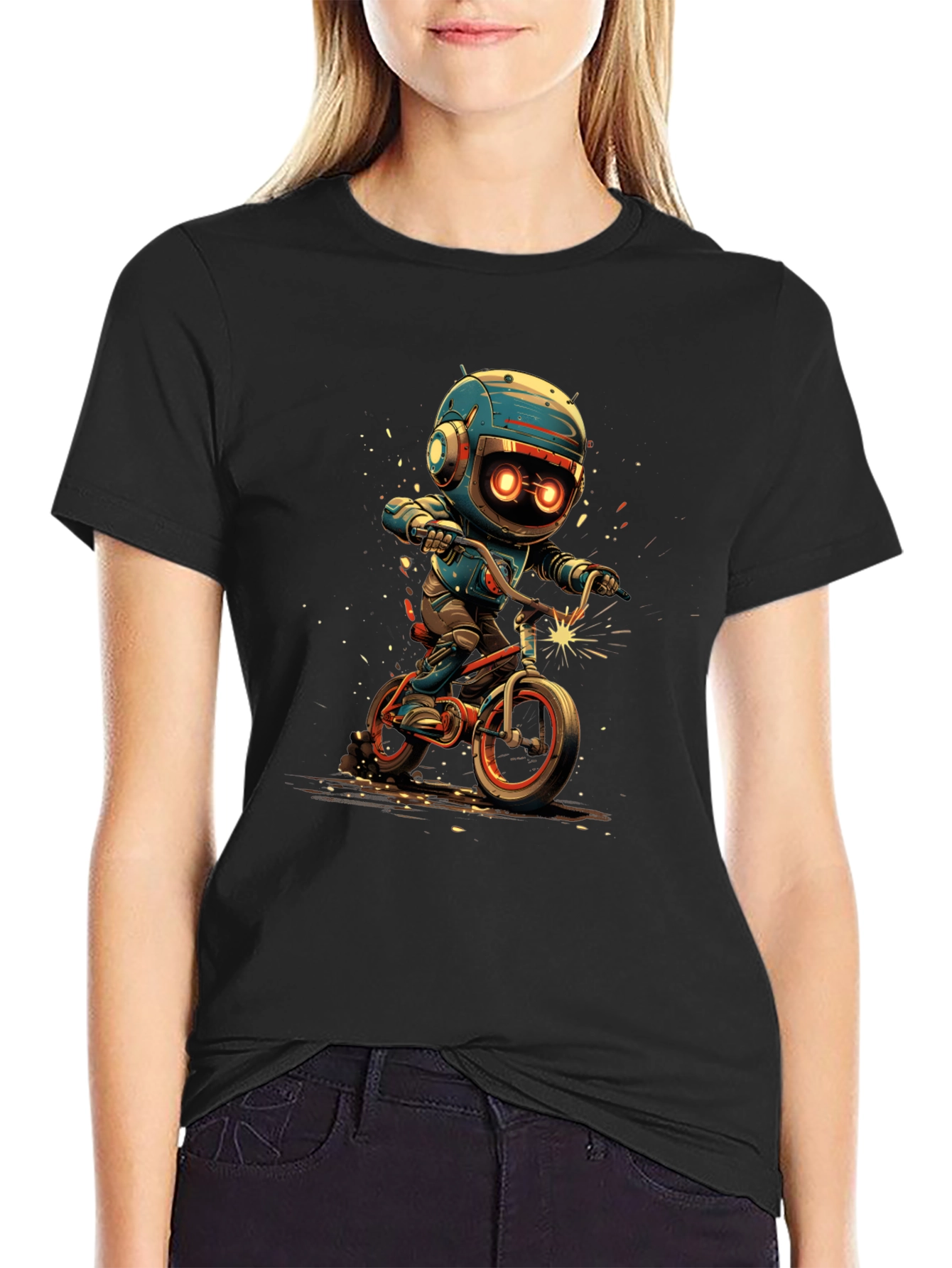 Robot Biker Graphic Tee - Black
