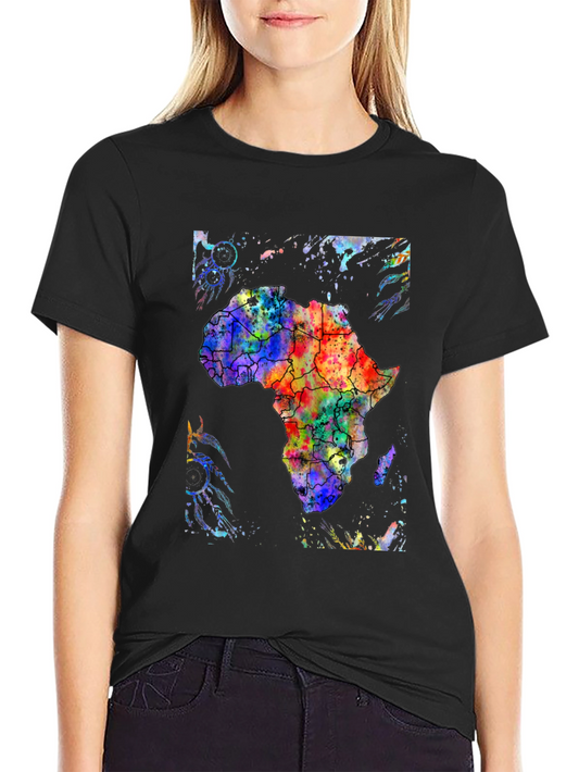 Africa Continent Watercolor Map Black T-Shirt