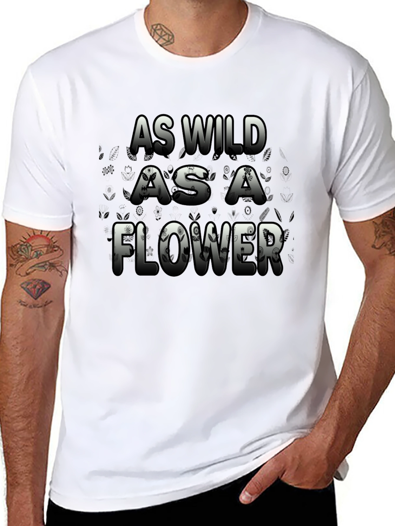 Wild Flower Graphic Print Mens Black T-Shirt