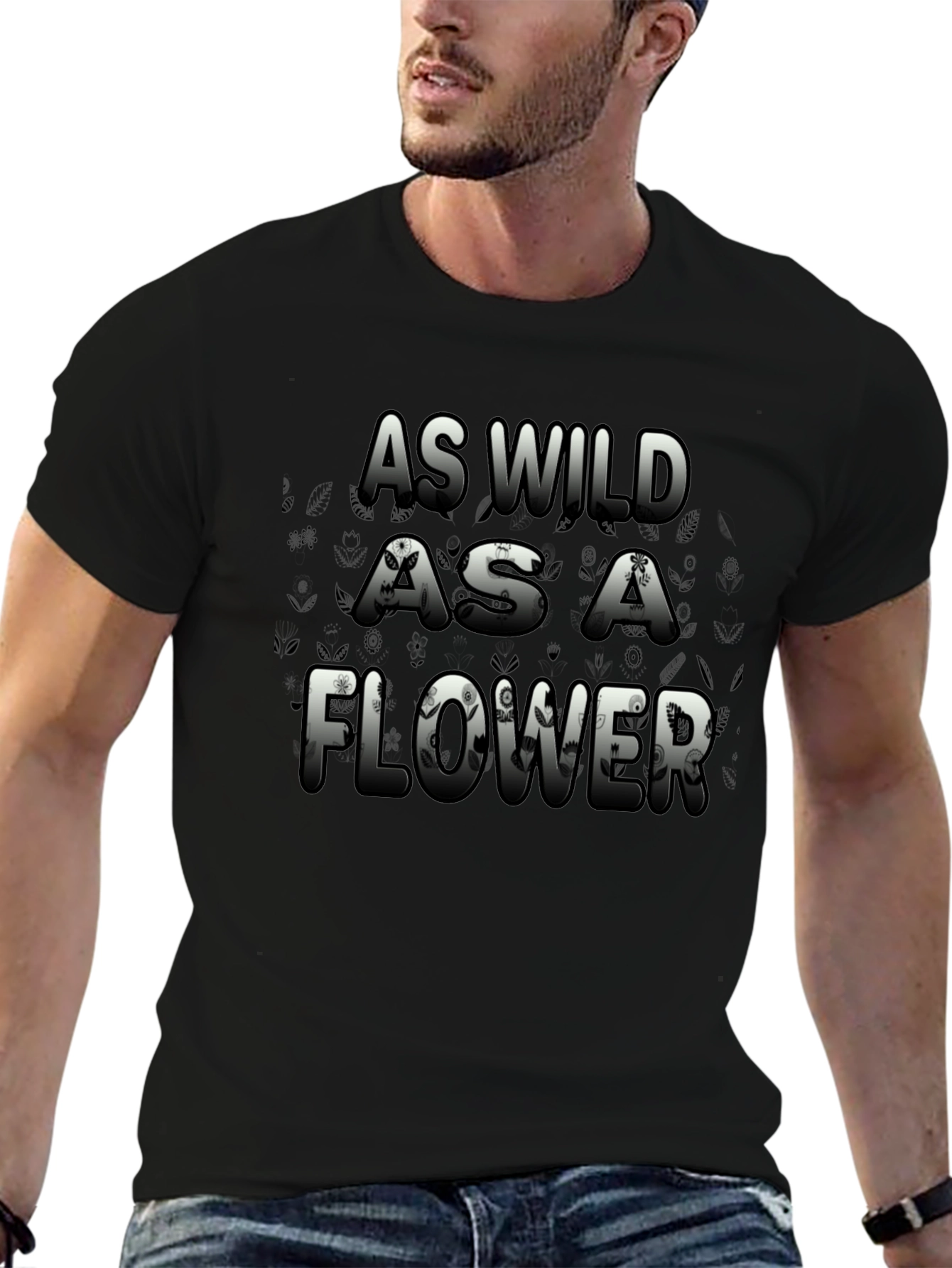 Wild Flower Graphic Print Mens Black T-Shirt