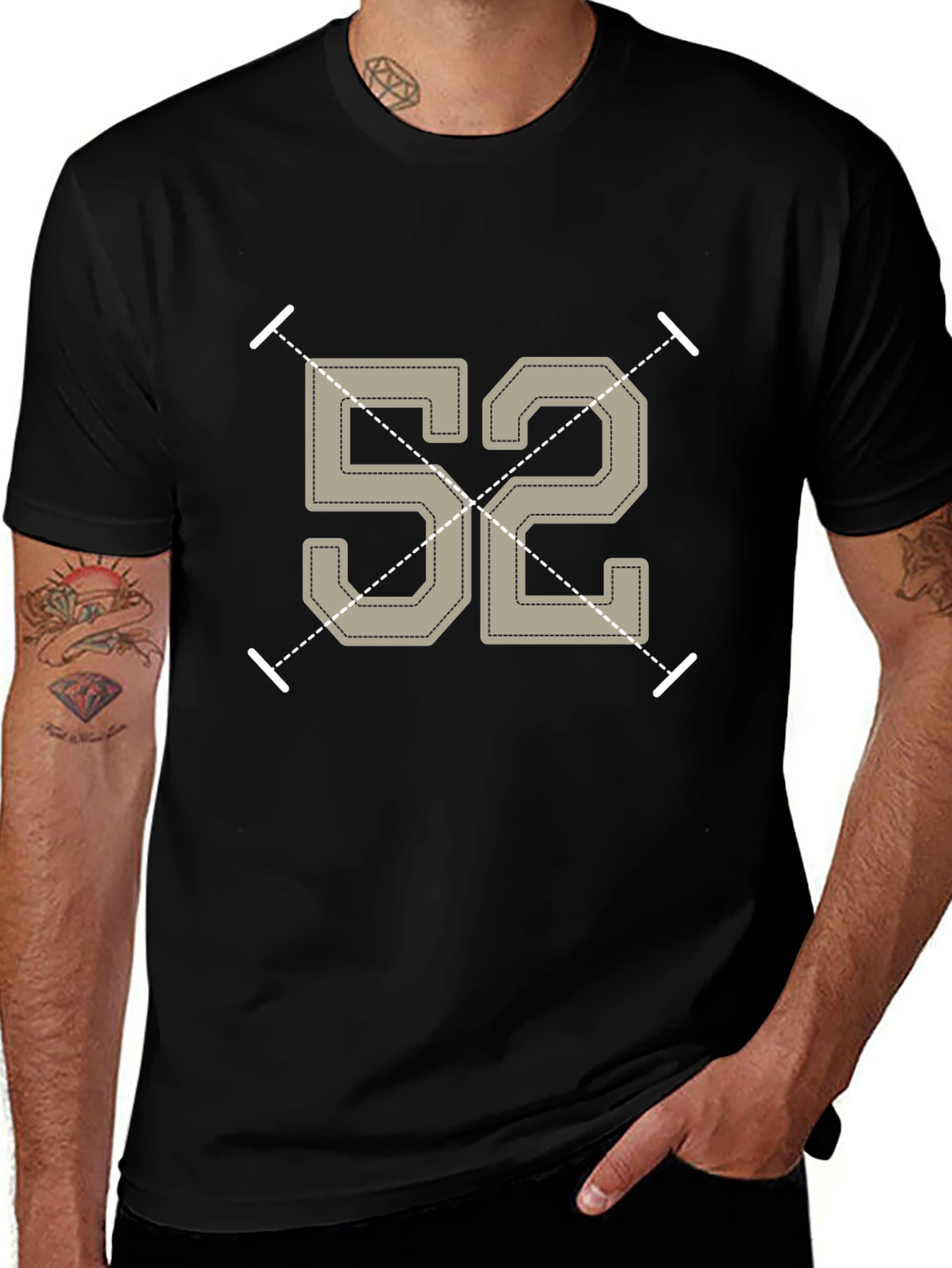 Retro Number 52 Graphic Tee - Black Cotton T-Shirt