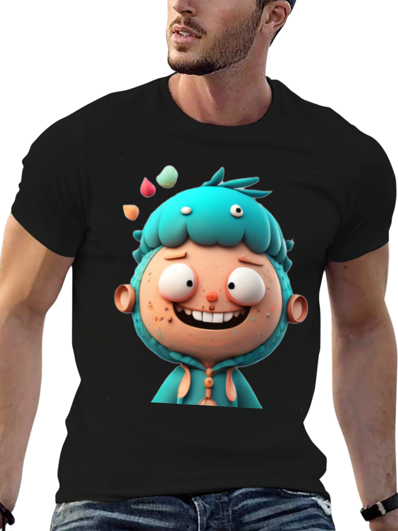 Cartoon Character Graphic Tee - Unisex Black T-Shirt