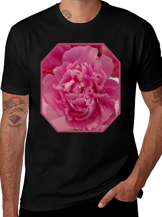 Pink Flower Graphic Tee - Stylish Mens Black T-Shirt