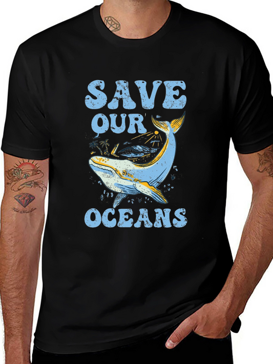 Save Our Oceans Graphic Tee - Black Cotton T-Shirt
