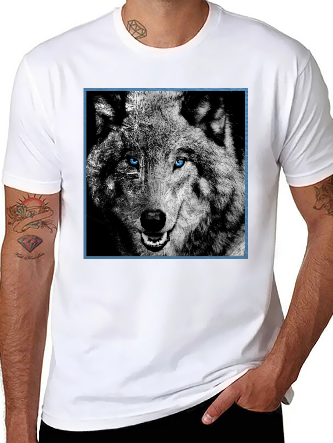 Wolf Graphic Tee - Blue Eyed Wolf Design