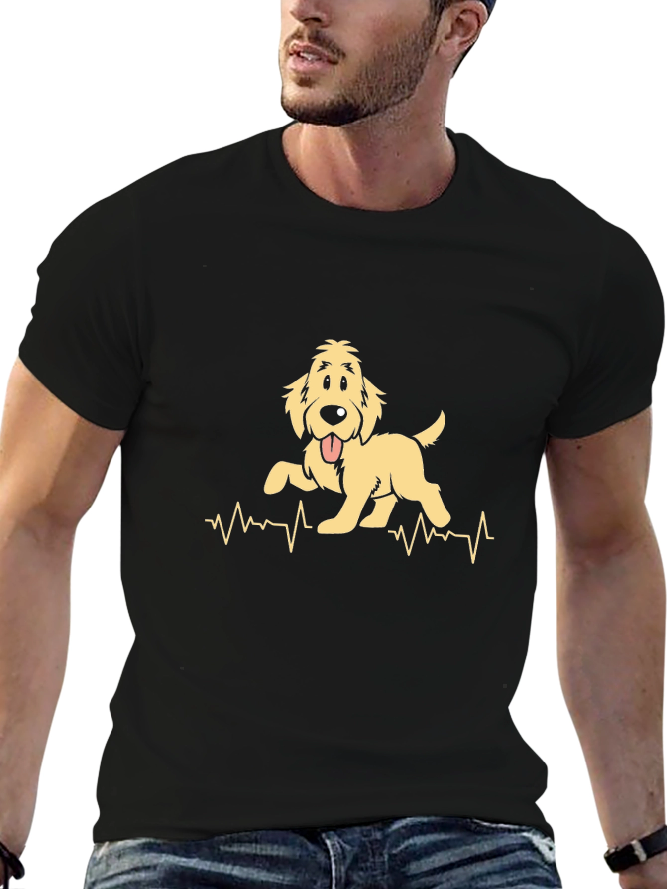 Golden Retriever Heartbeat Mens Black T-Shirt