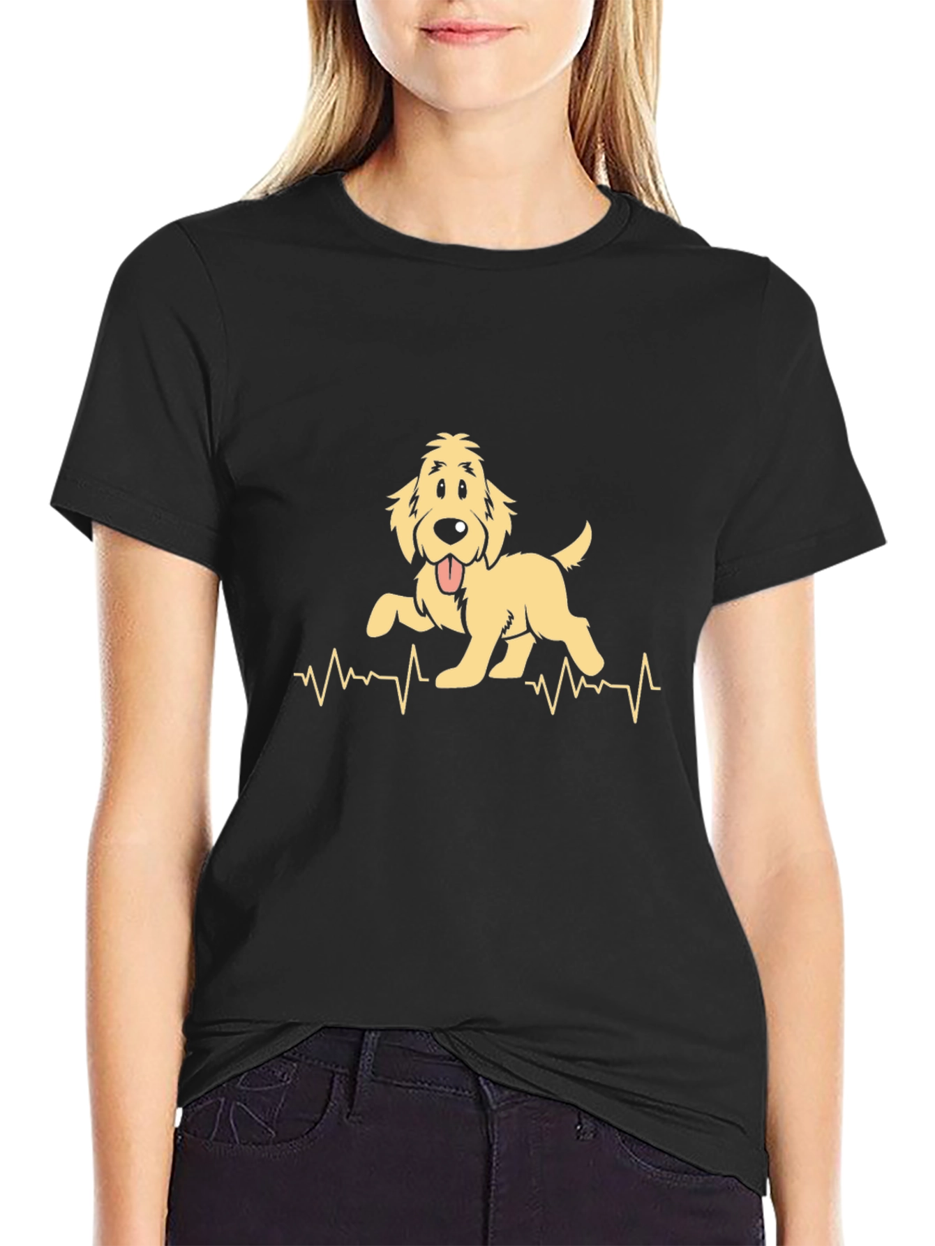 Golden Retriever Heartbeat Mens Black T-Shirt