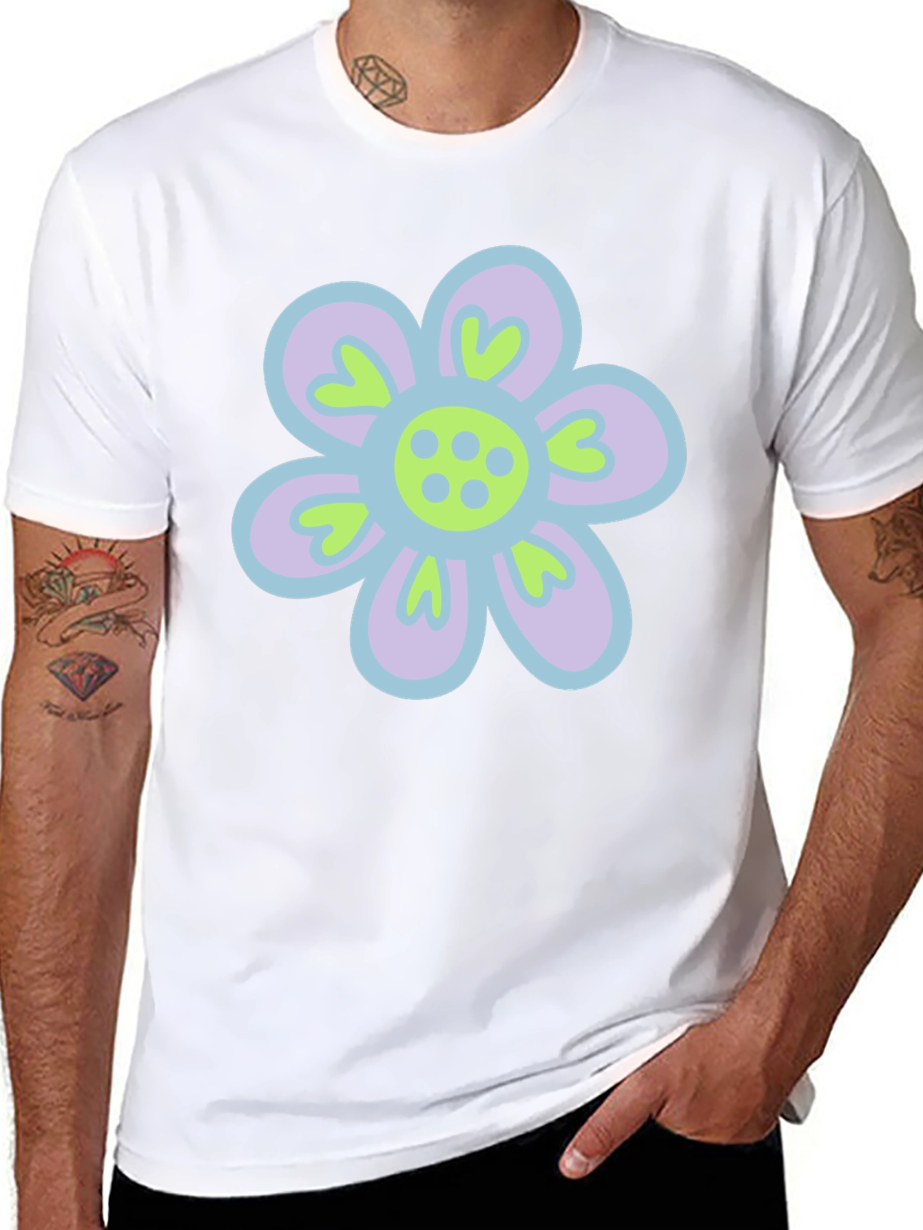Retro Flower Power T-Shirt - Black Cotton Tee
