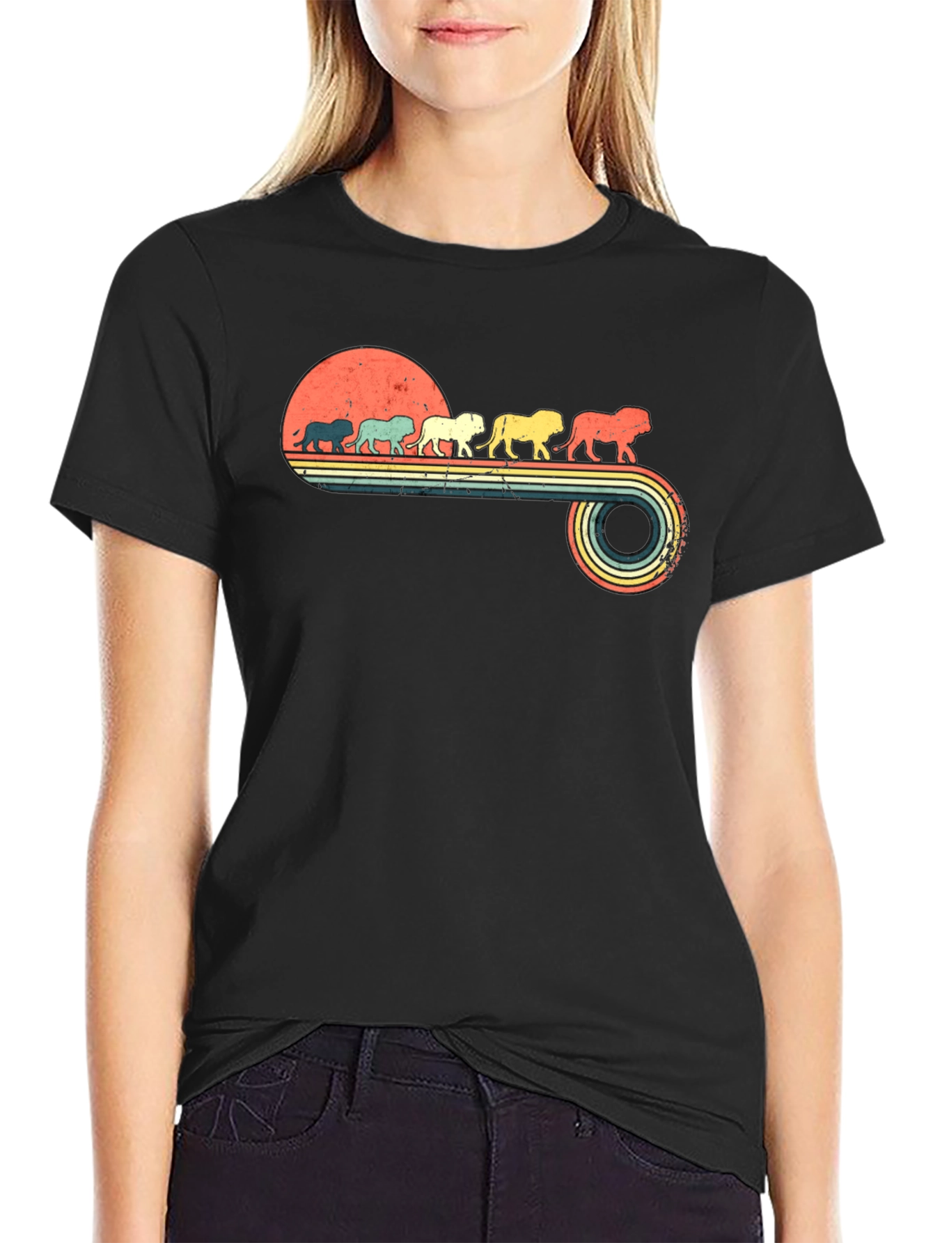 Retro Lion Parade Black Graphic Tee
