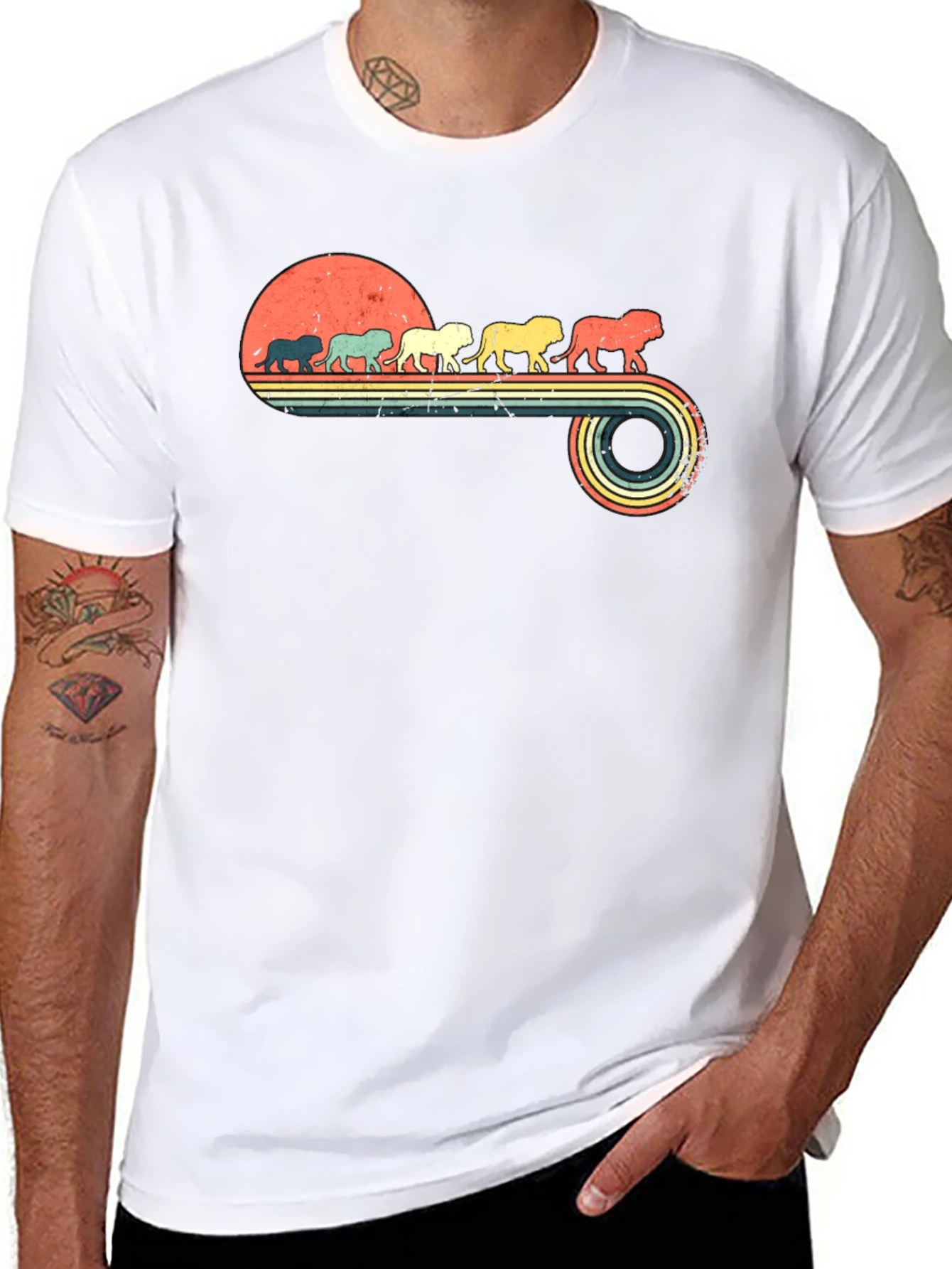 Retro Lion Parade Black Graphic Tee