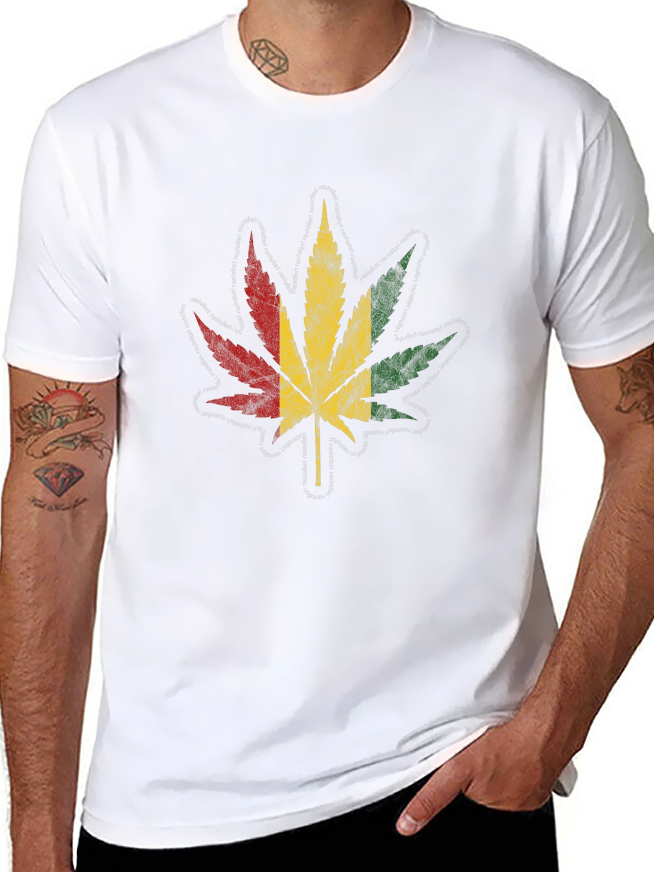 Rasta Leaf Graphic Tee - Black Cotton T-Shirt