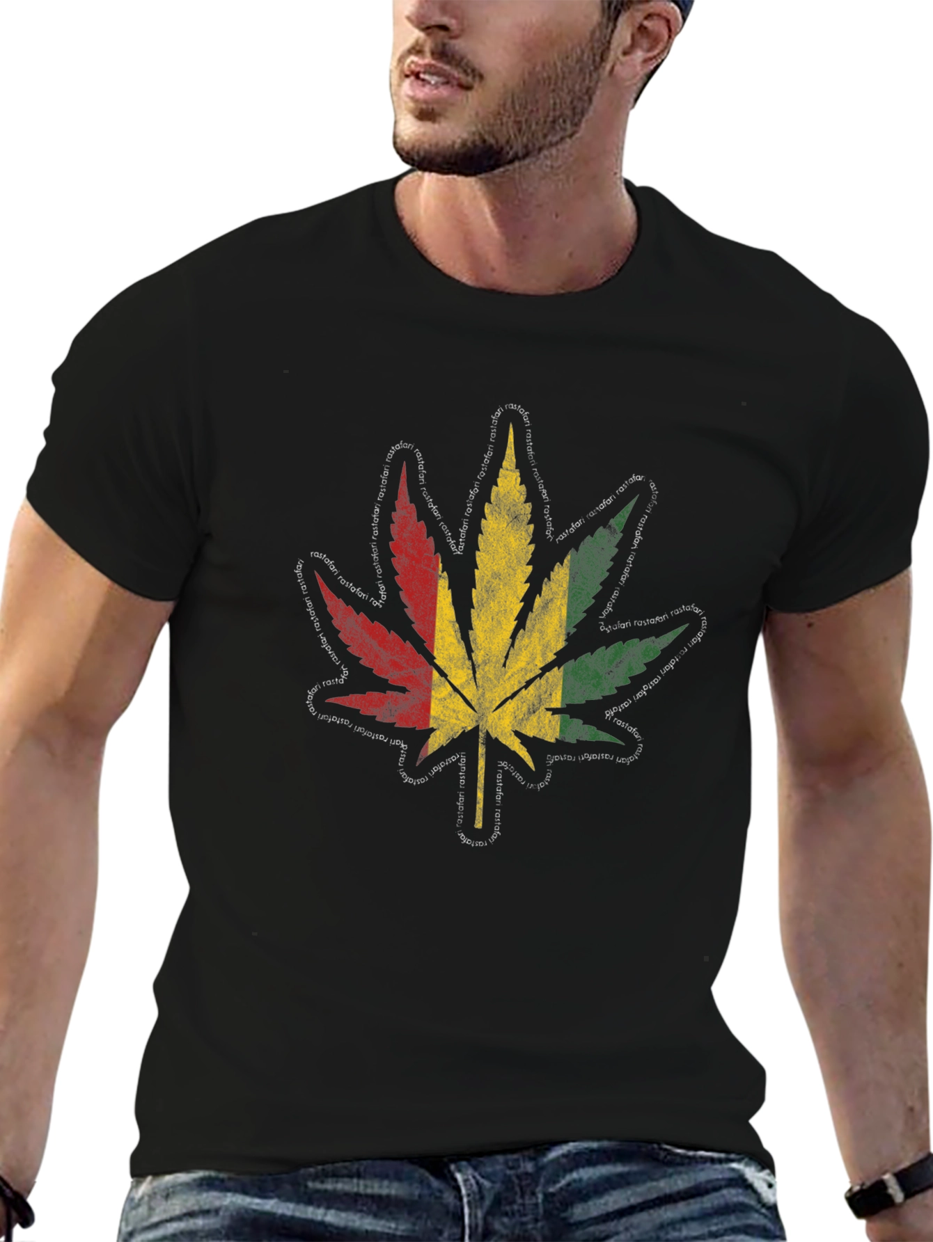 Rasta Leaf Graphic Tee - Black Cotton T-Shirt