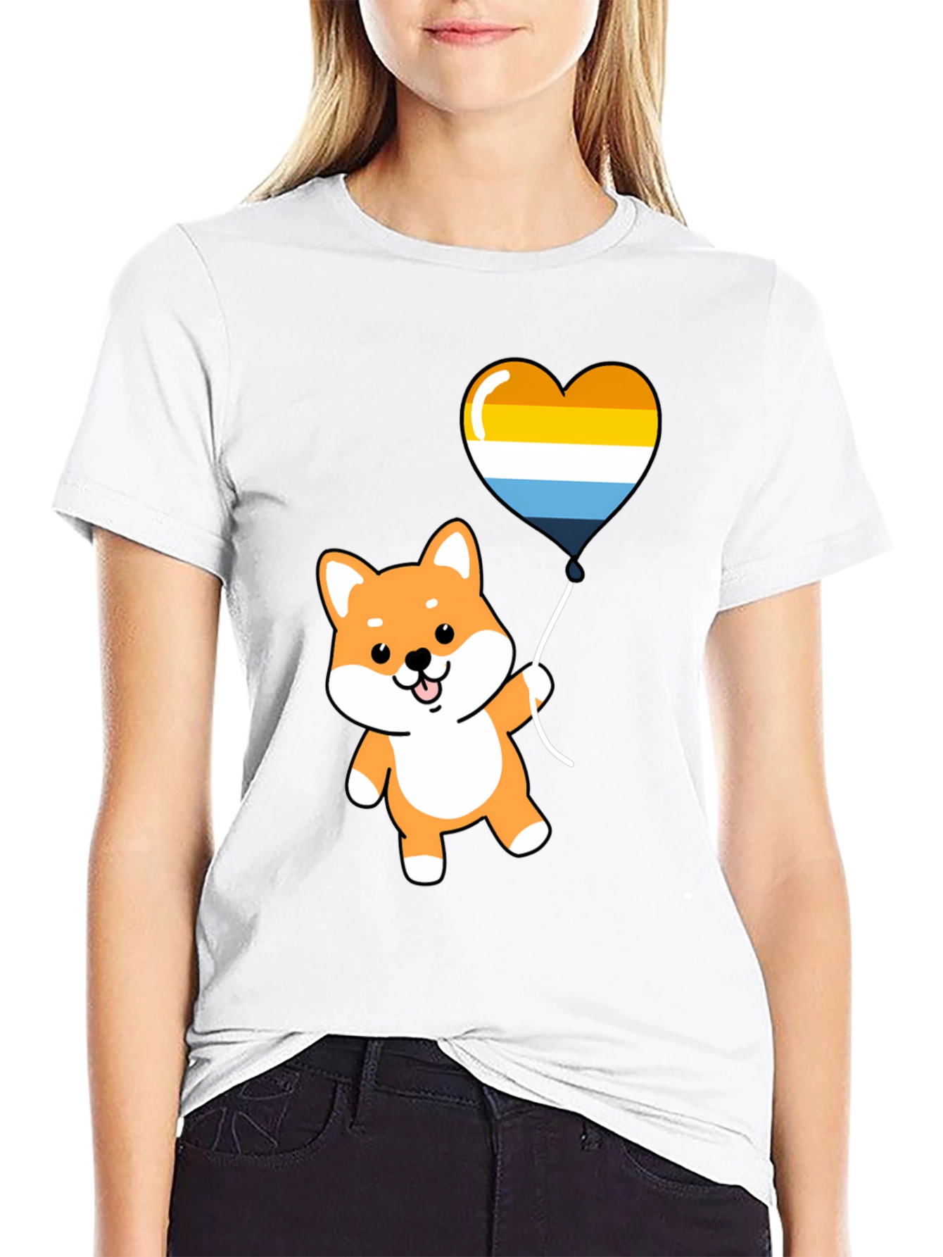 Cute Shiba Inu Heart Balloon Graphic Tee