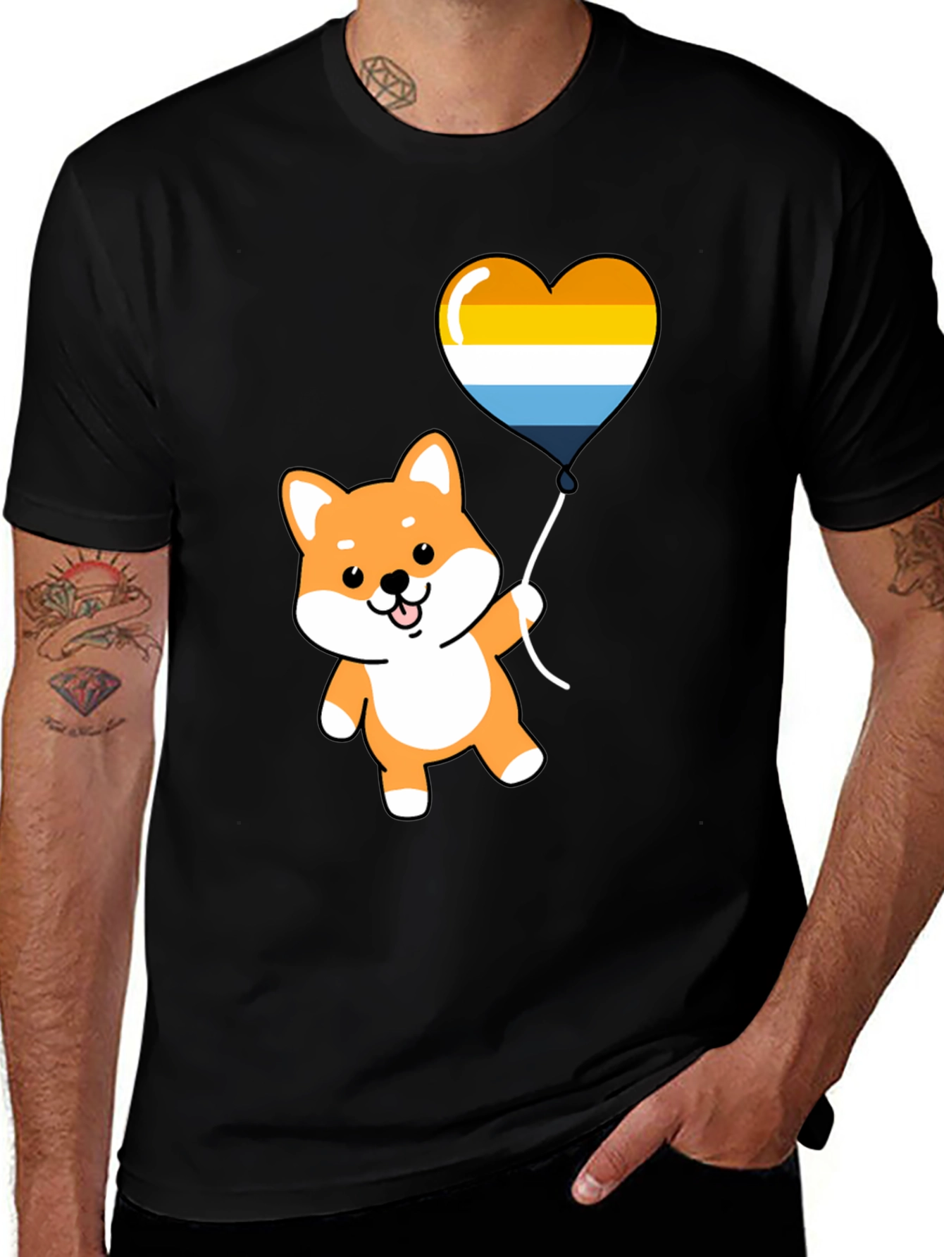 Cute Shiba Inu Heart Balloon Graphic Tee