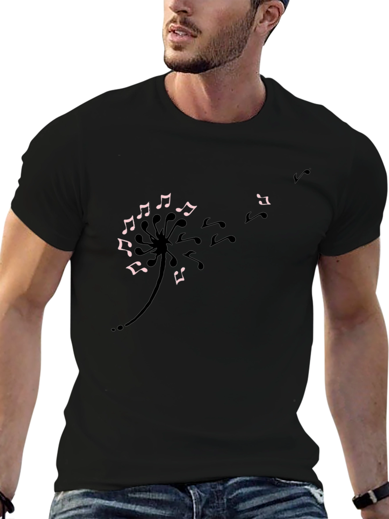 Musical Dandelion T-Shirt - Black Cotton Tee