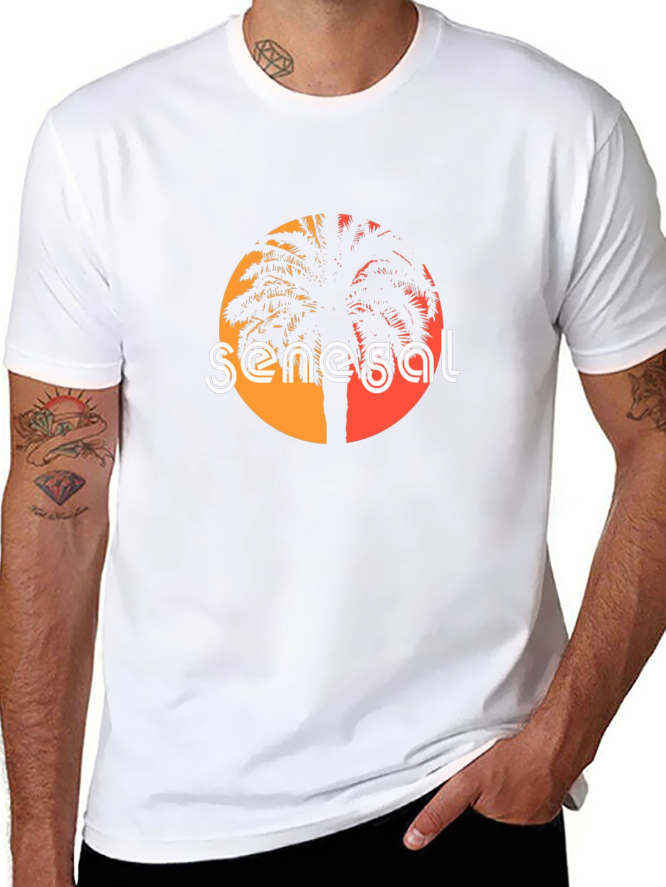 Senegal Palm Tree T-Shirt - Retro Sunset Design