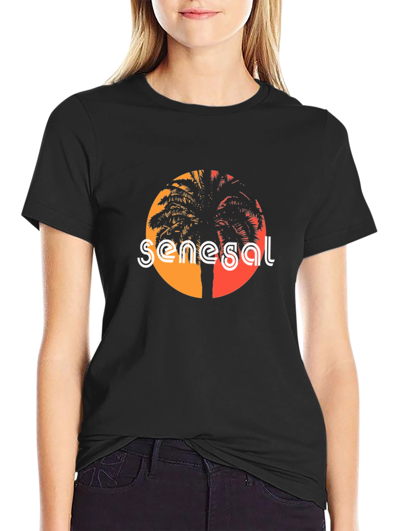 Senegal Palm Tree T-Shirt - Retro Sunset Design