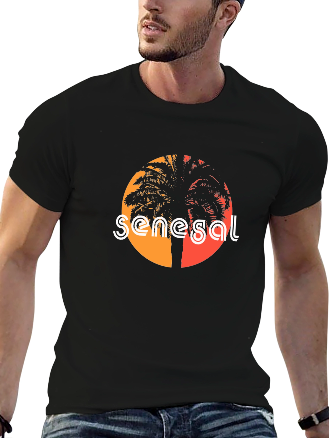 Senegal Palm Tree T-Shirt - Retro Sunset Design
